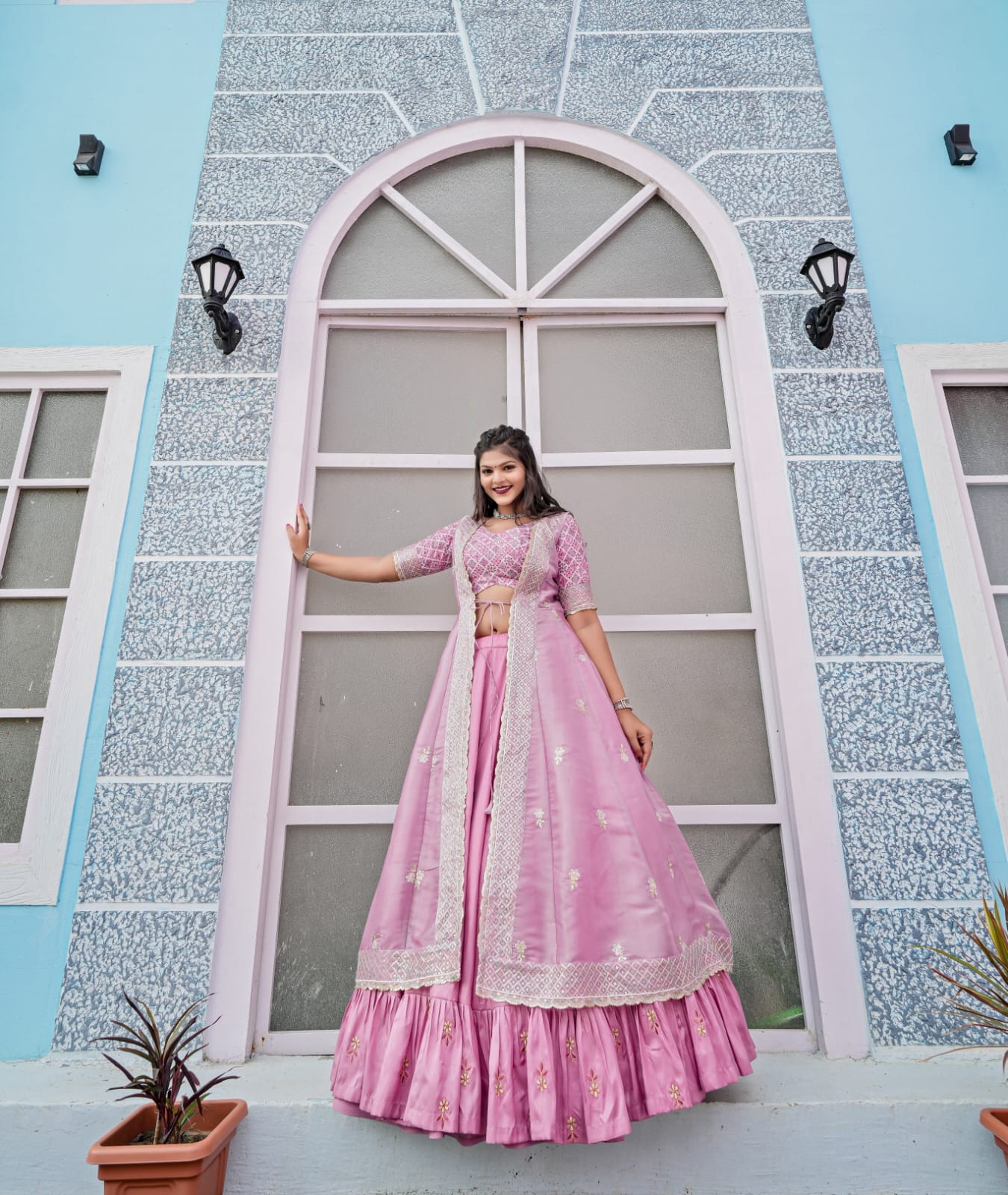 Indowestern Pink Color Lehenga Choli With Shrug