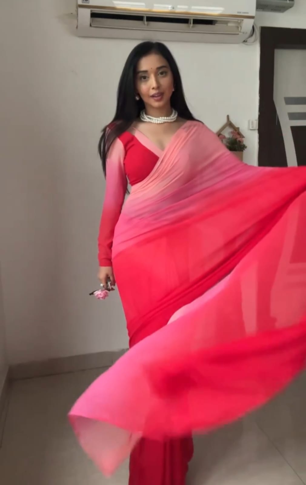 Mesmerizing Georgette Silk Pink Color Ready To Wear Saree