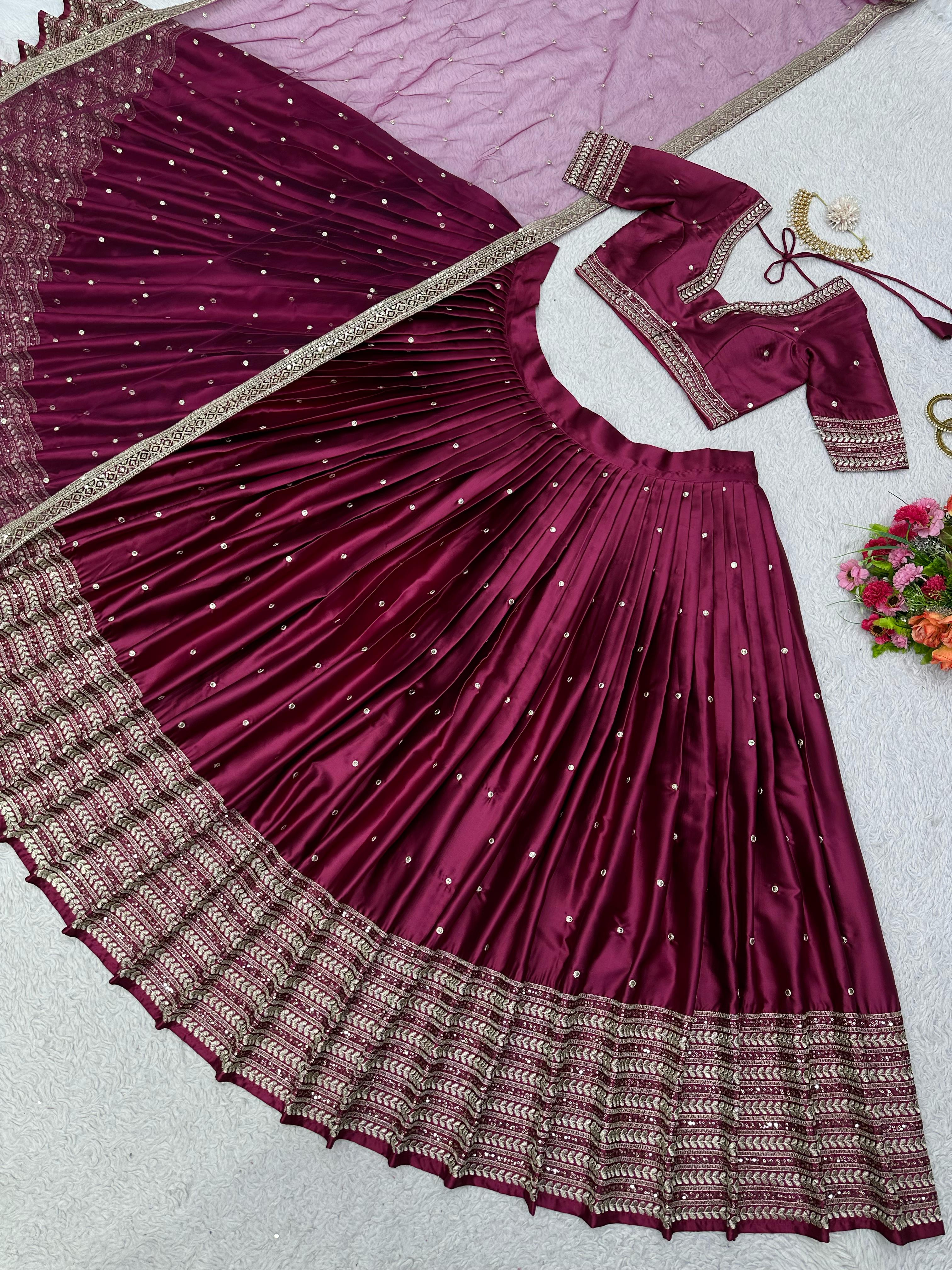 Traditional Wear Thread With Sequence Wine Color Lehenga Choli