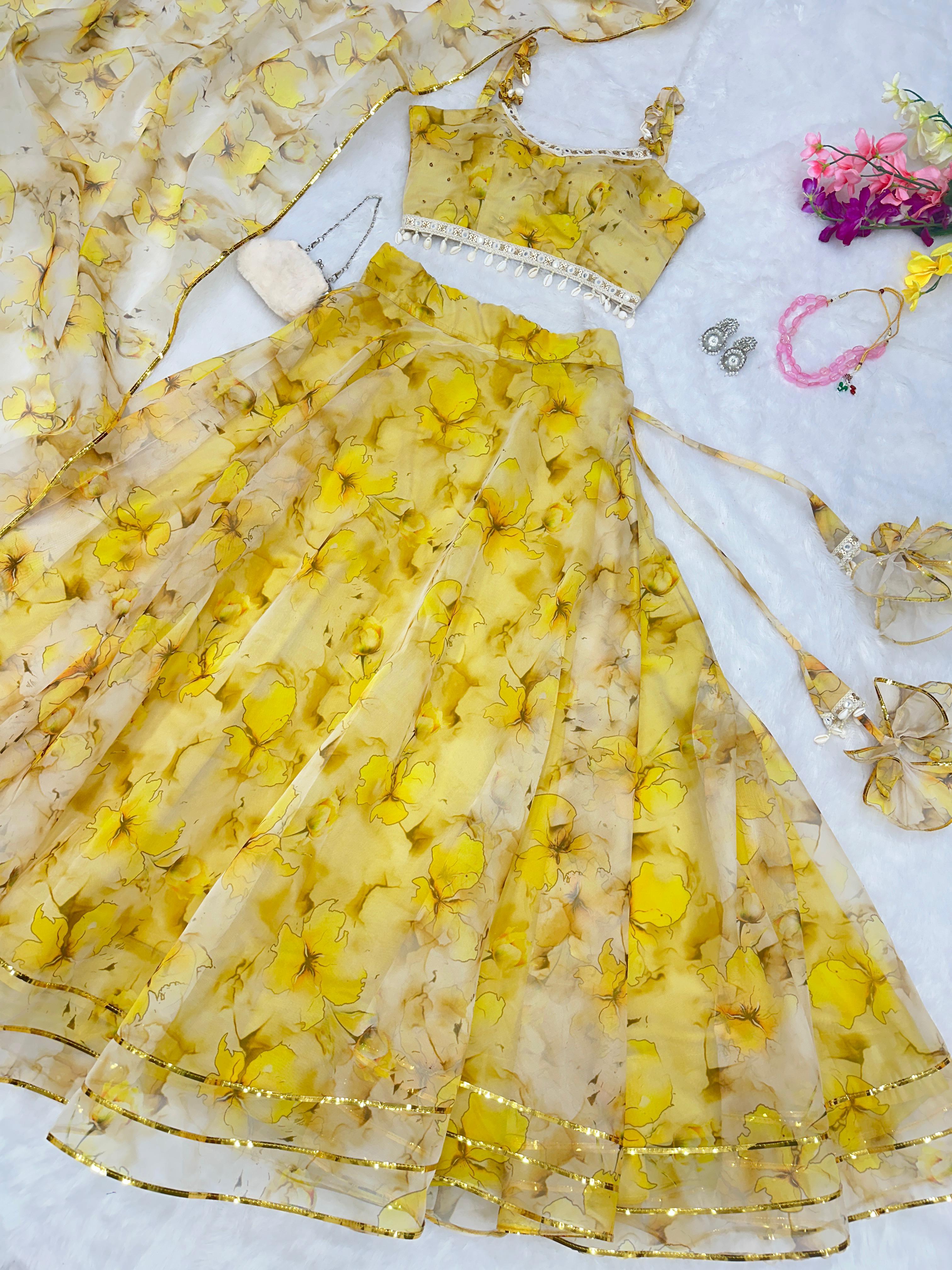 Mesmerizing Yellow Color Organza Lehenga Choli