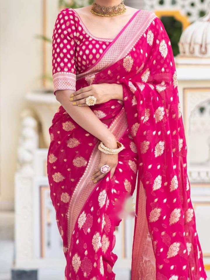 Embellished Pink Color Jacquard Border Silk Saree