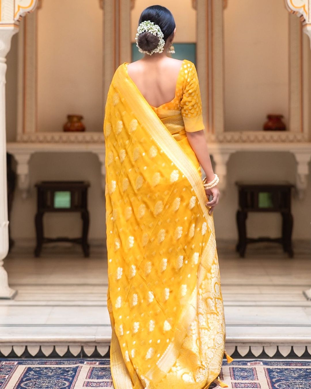 Embellished Yellow Color Jacquard Border Silk Saree