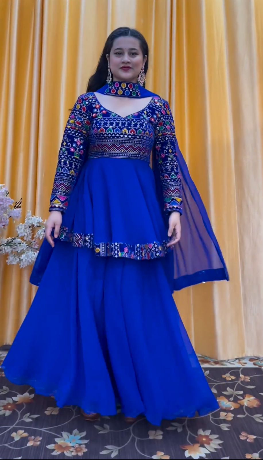 Captivating Thread Work With Sequence Work Blue Color Sharara Suit