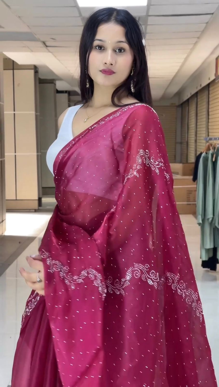 New   Embellished Work Wine Color Party Wear Saree