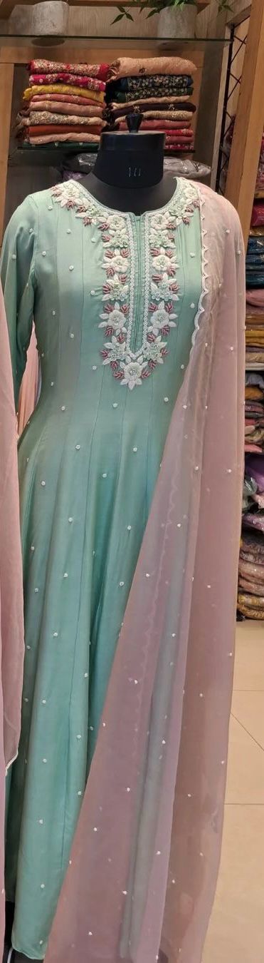 Precious Embroidery And Sequins Work Teal Color Gown