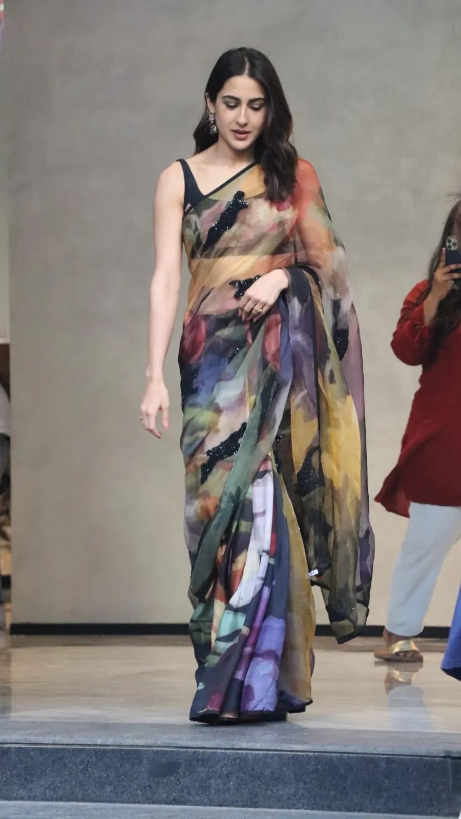 Celebrity Sara Ali Khan Wear Multi Color Saree
