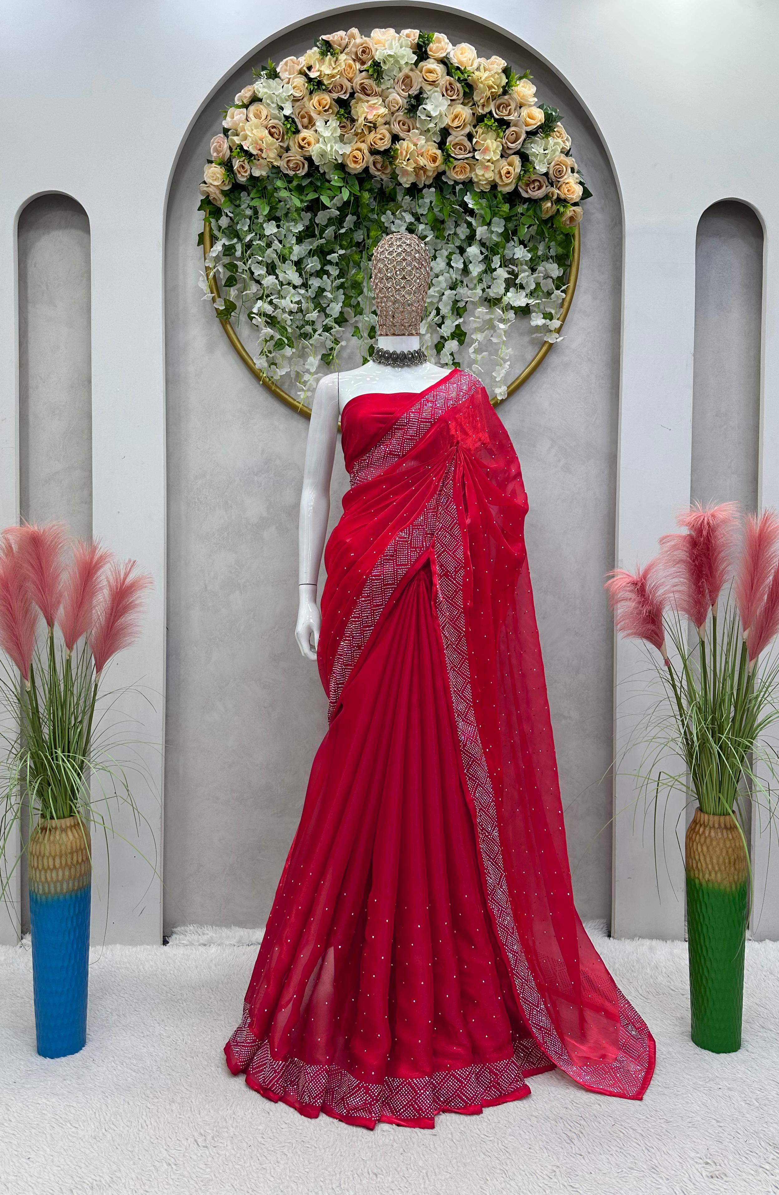 Embellished Work Red Color Party Wear Saree