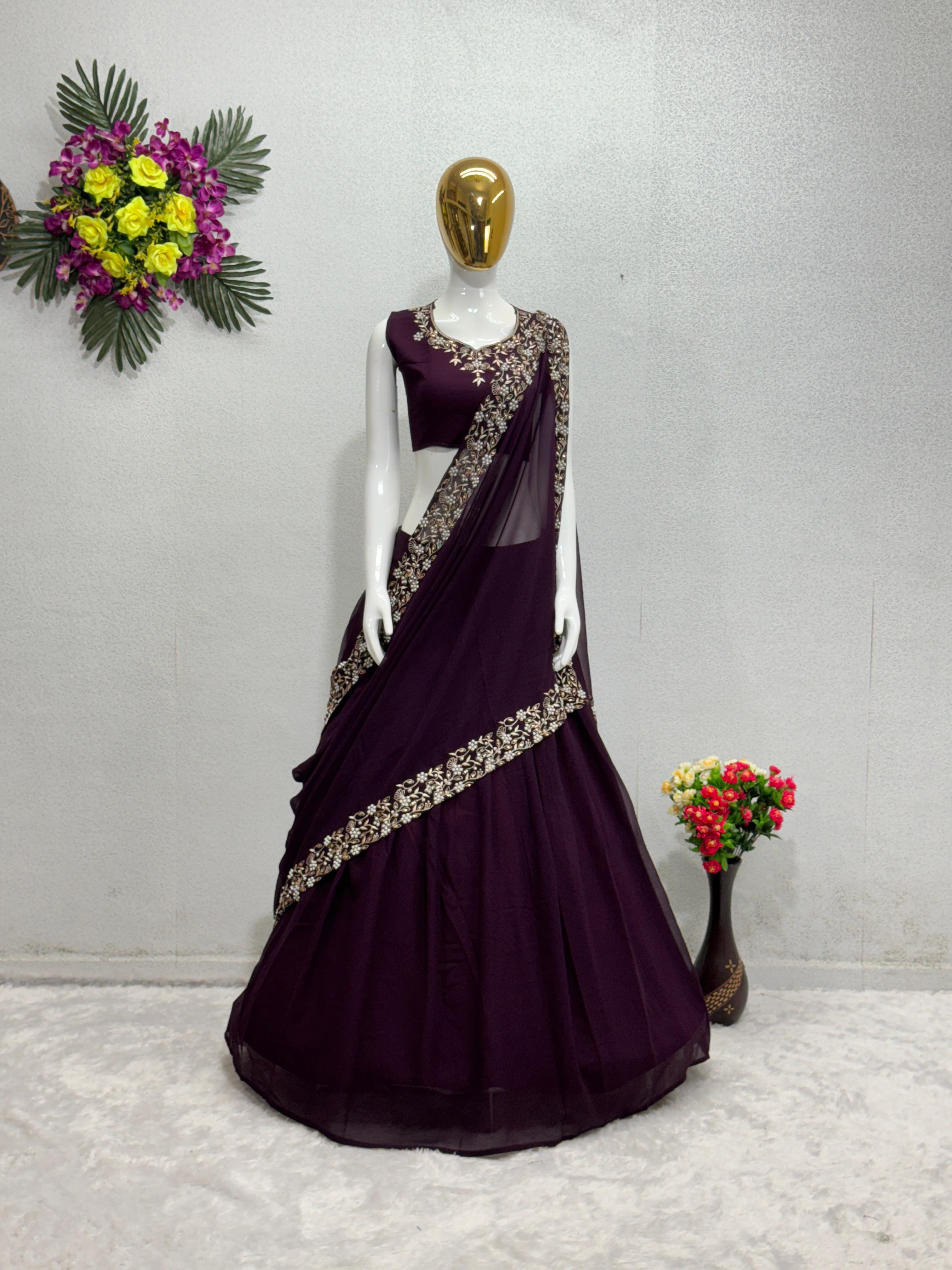 Charming Embroidery Work Purple Color Lehenga Choli