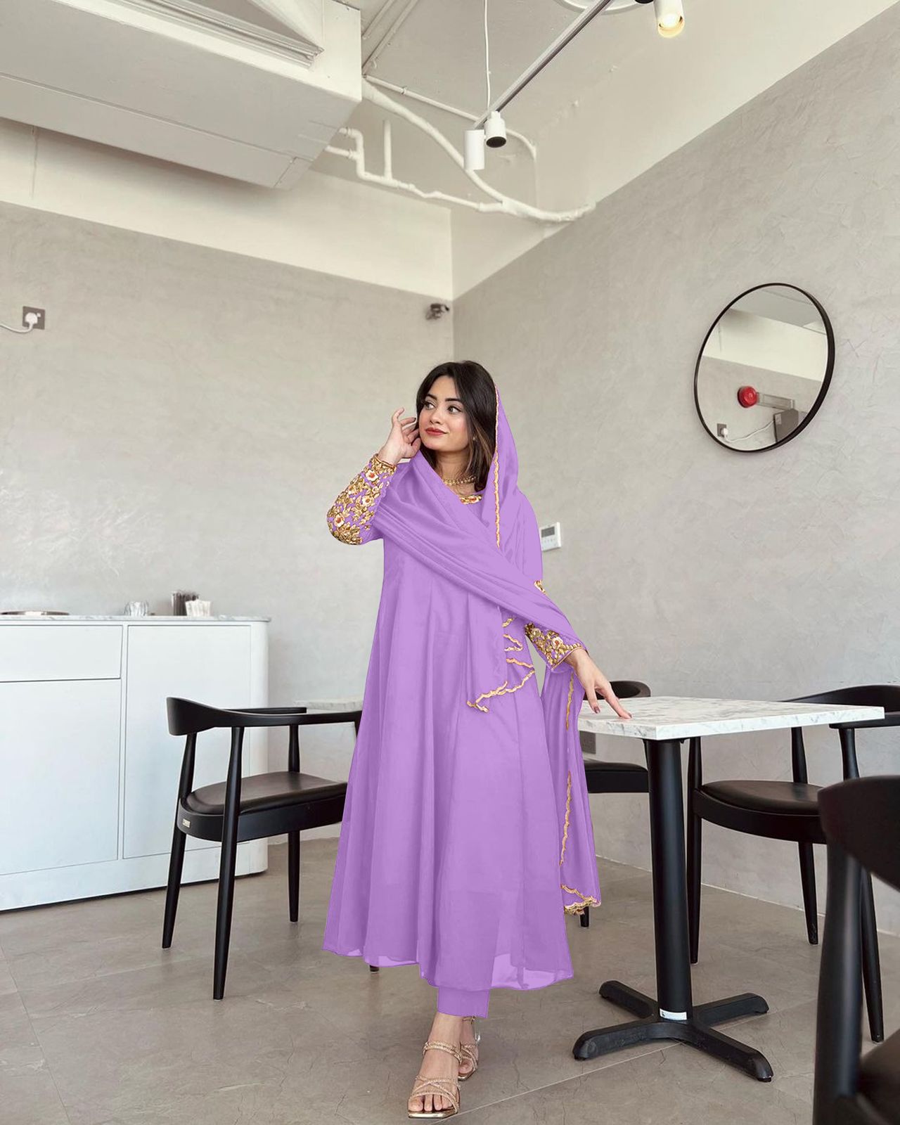 Wonderful Sleeve Work Lavender Color Anarkali Suit
