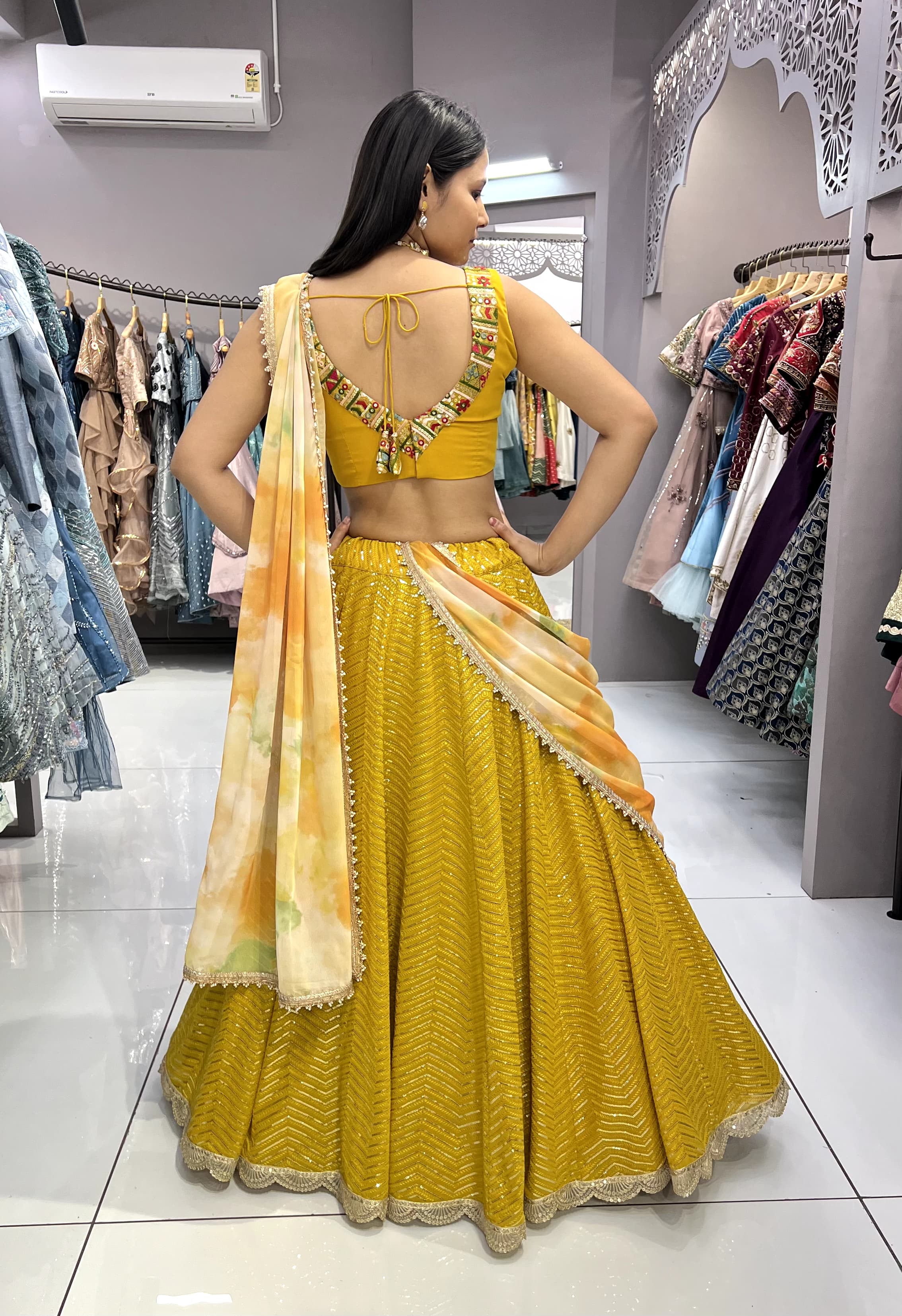Luxuriant Heavy Embroidery Thread Yellow Color Lehenga Choli