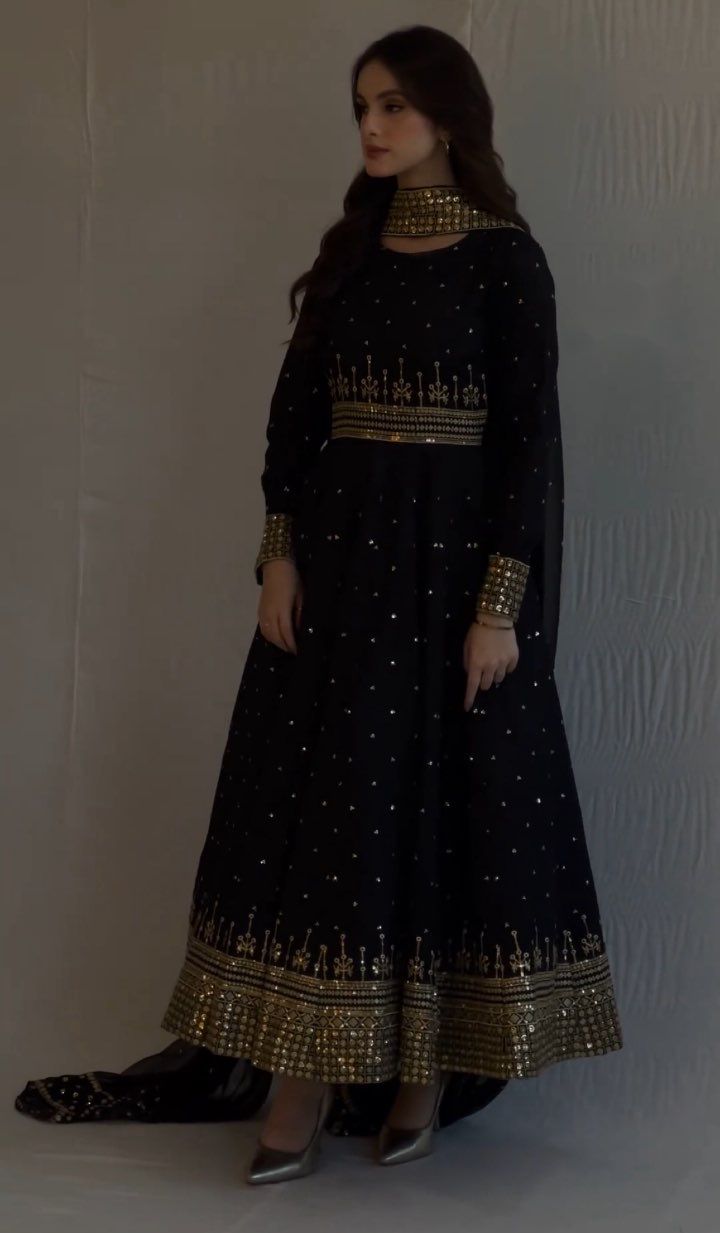 Mesmerizing Sequence Embroidery Work Black Color Gown