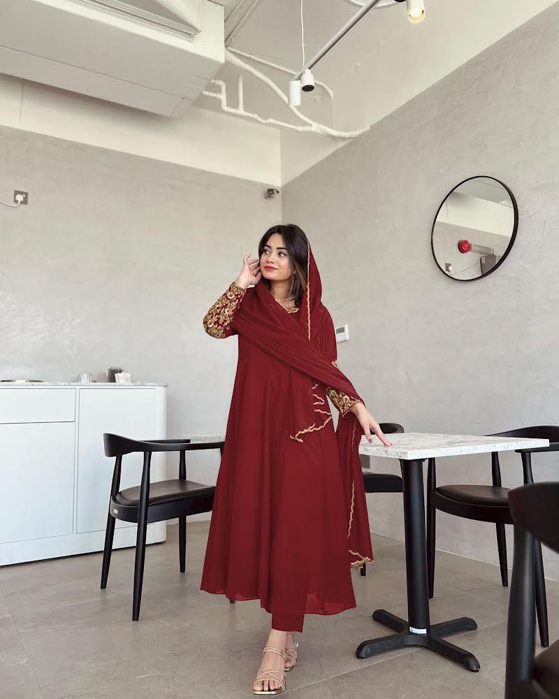 Wonderful Sleeve Work Maroon Color Anarkali Suit