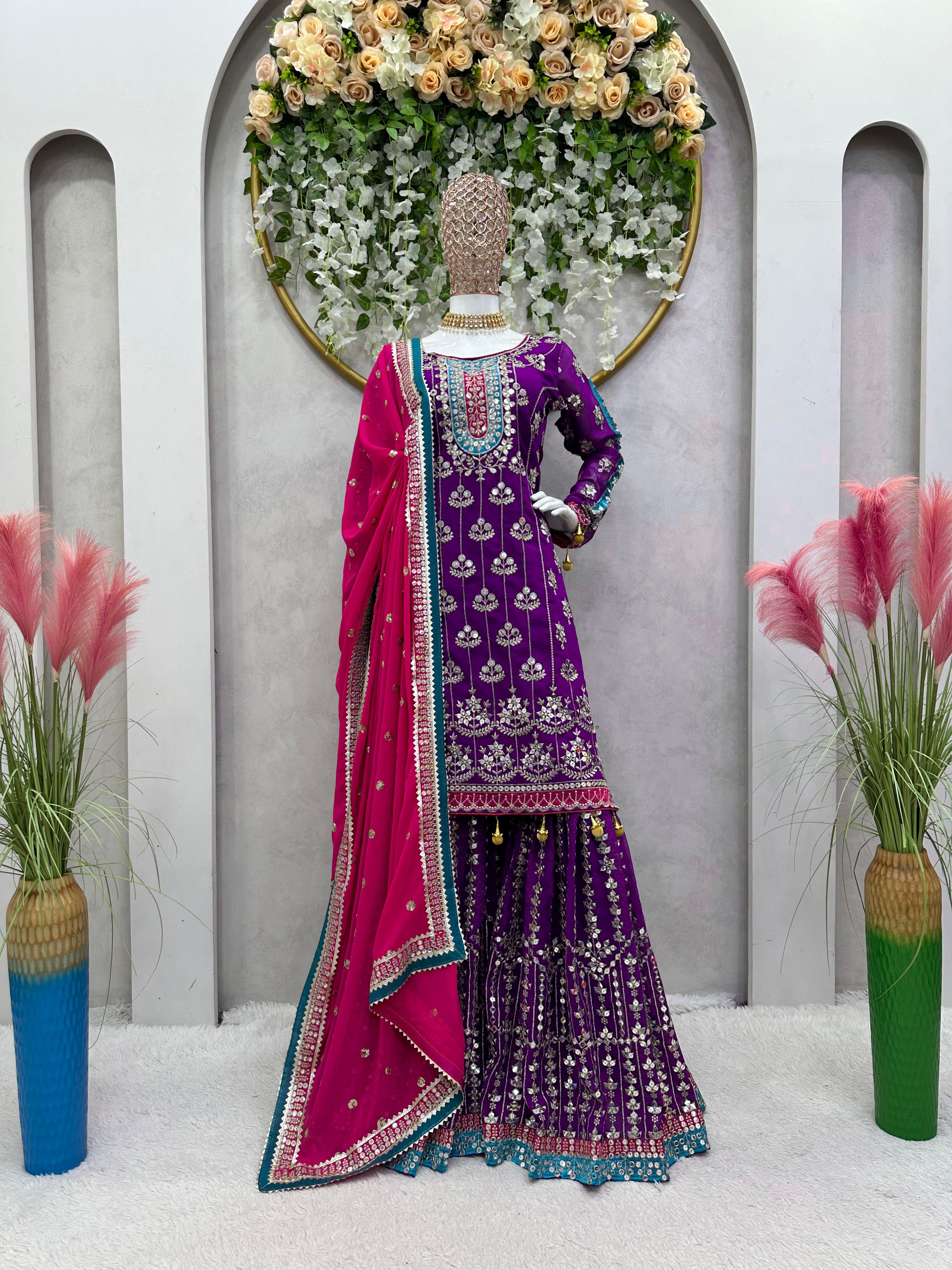 Alluring Sequence Work Purple Color Sharara Suit