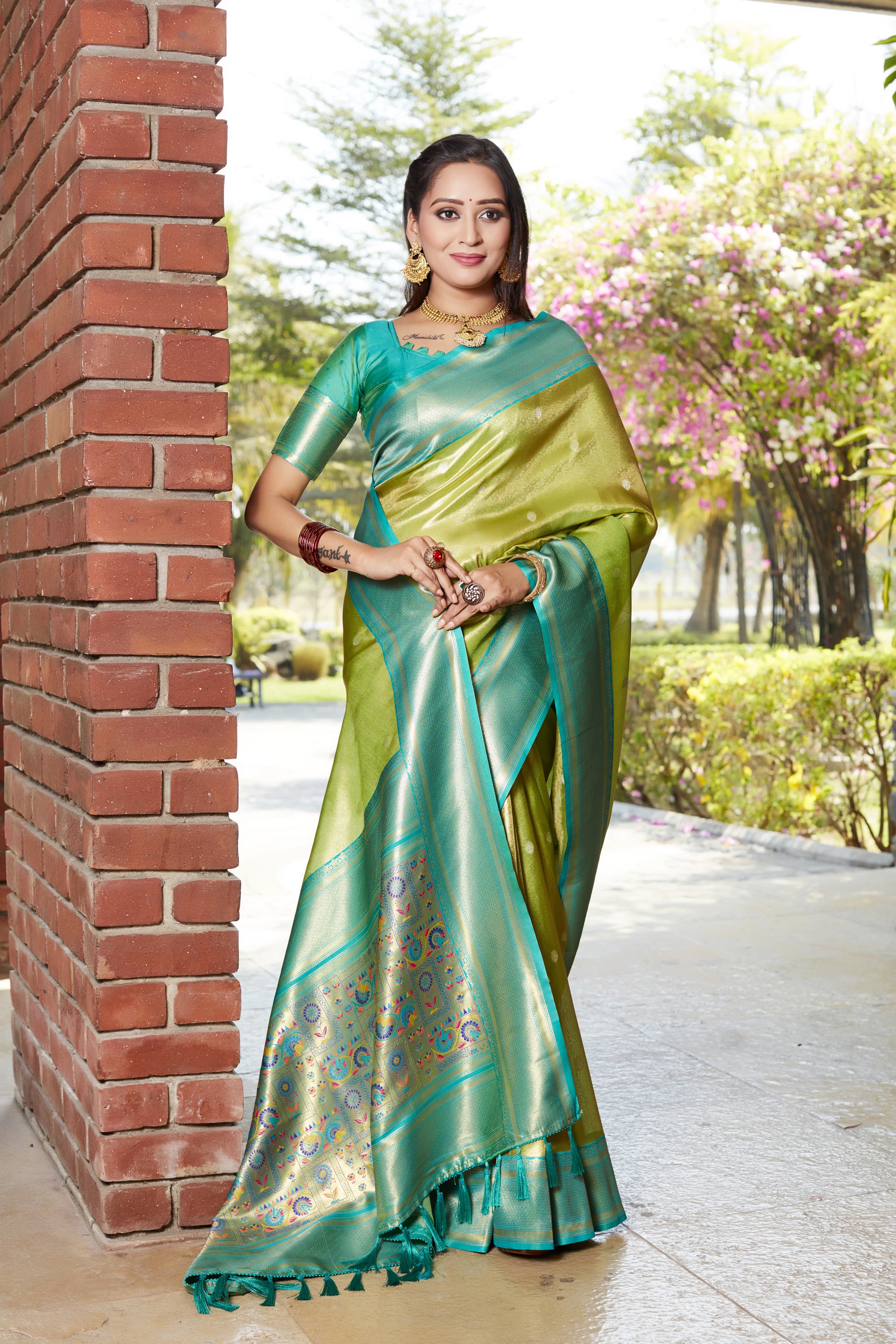 Glorious Tissue Silk Green Color Saree