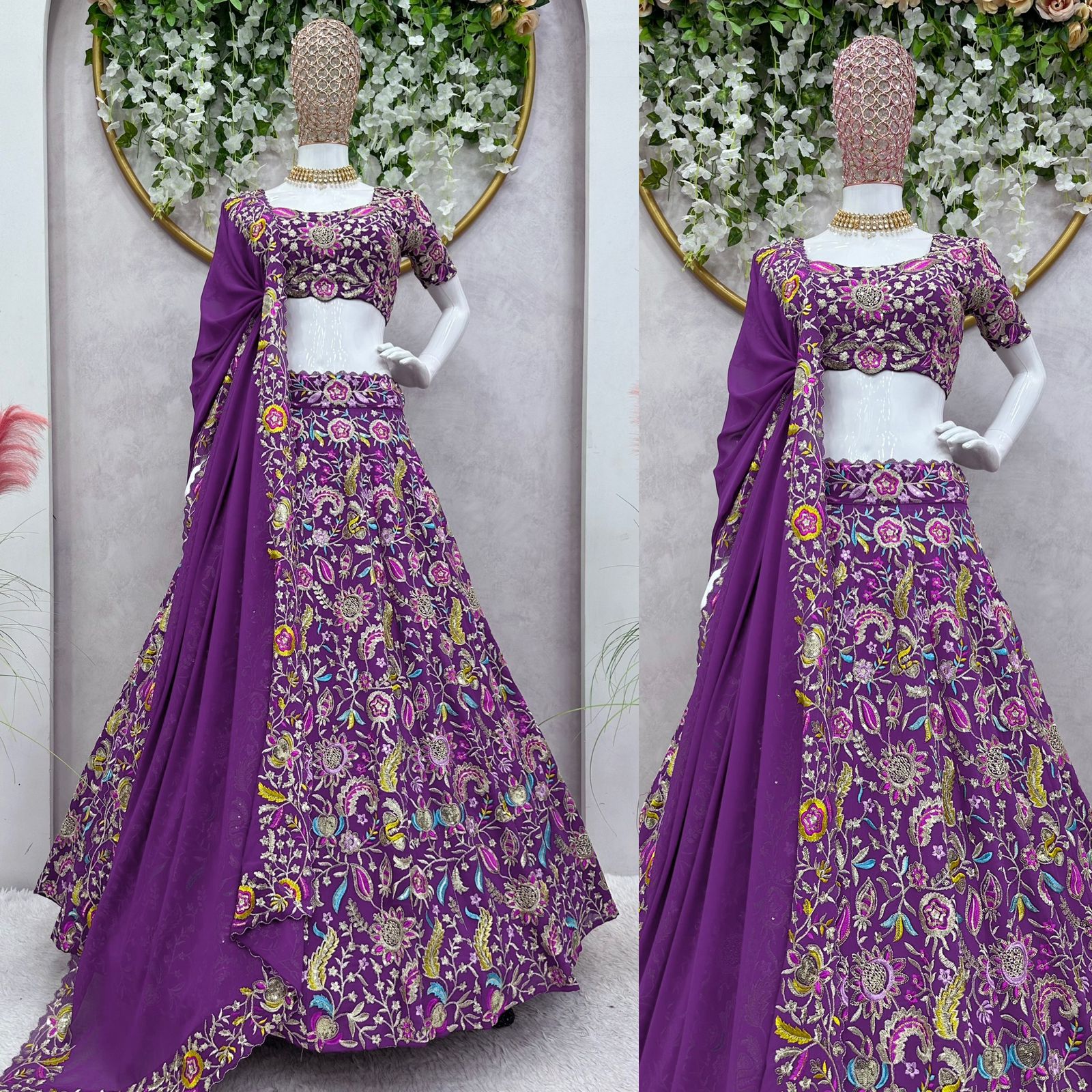 Preferable Thread With Sequence Work Purple Color Lehenga Choli