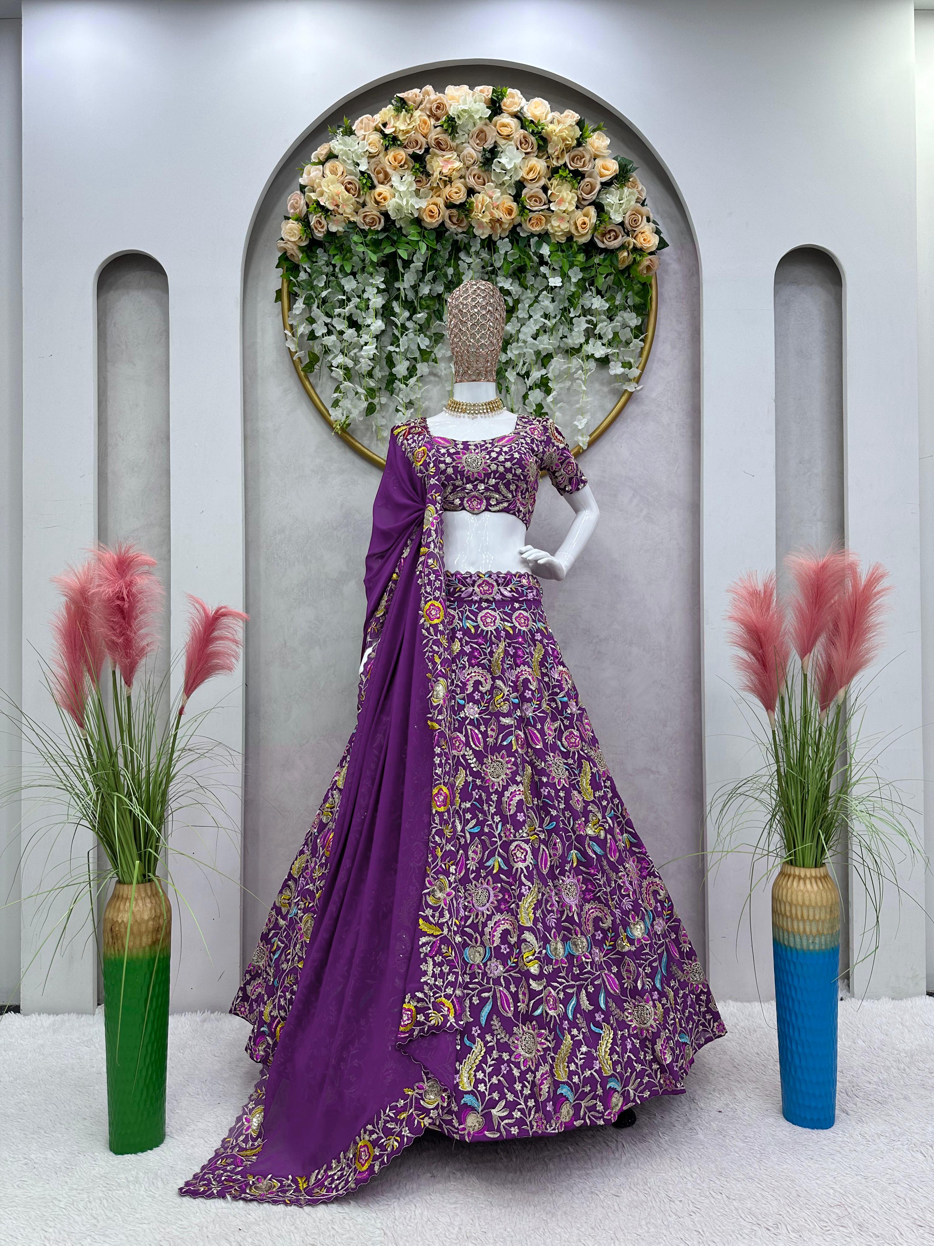 Preferable Thread With Sequence Work Purple Color Lehenga Choli