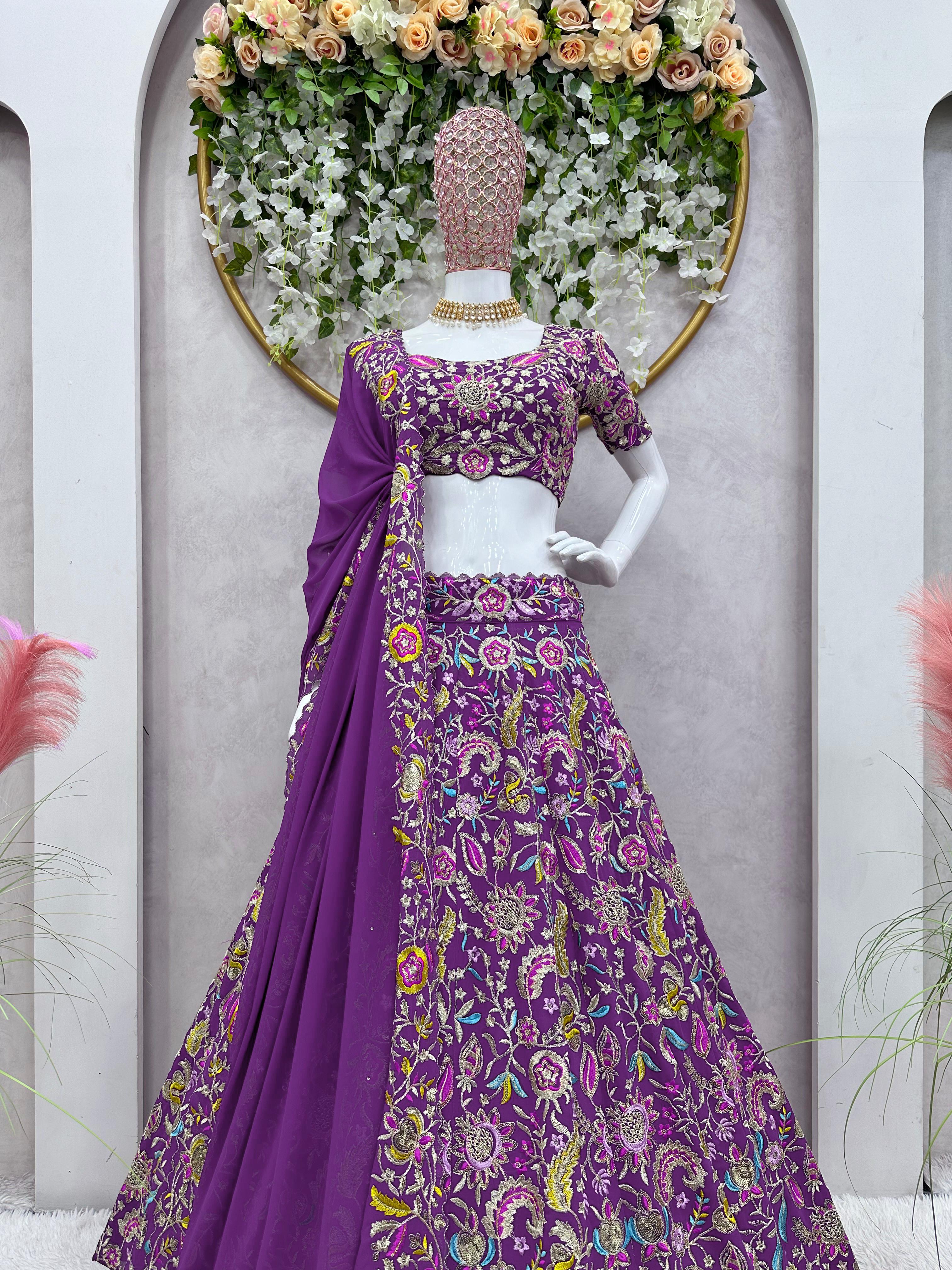 Preferable Thread With Sequence Work Purple Color Lehenga Choli