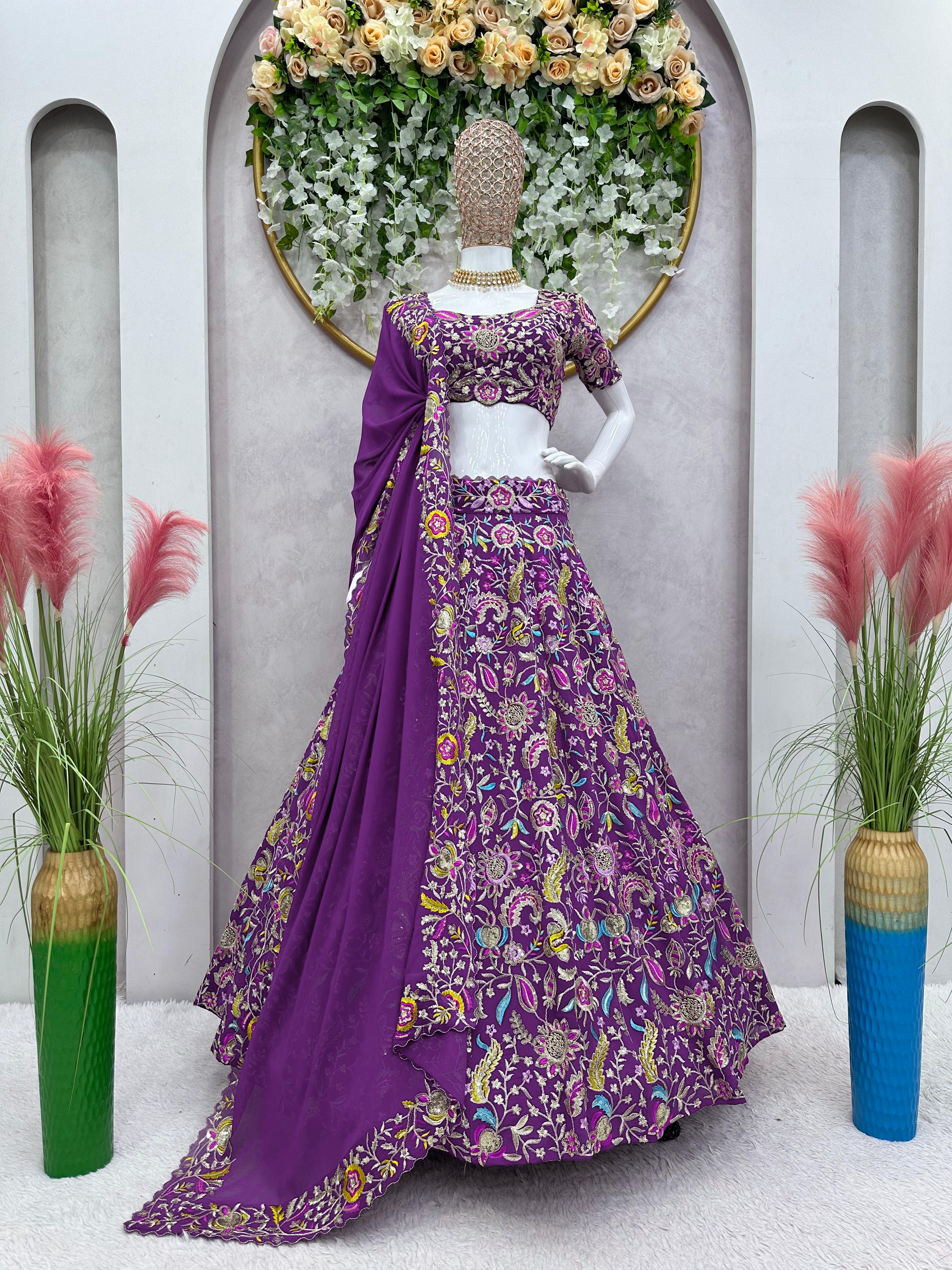 Preferable Thread With Sequence Work Purple Color Lehenga Choli