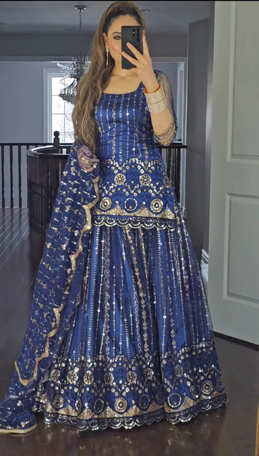 Captivating Sequence Work Navy Blue Color Lehenga With Top