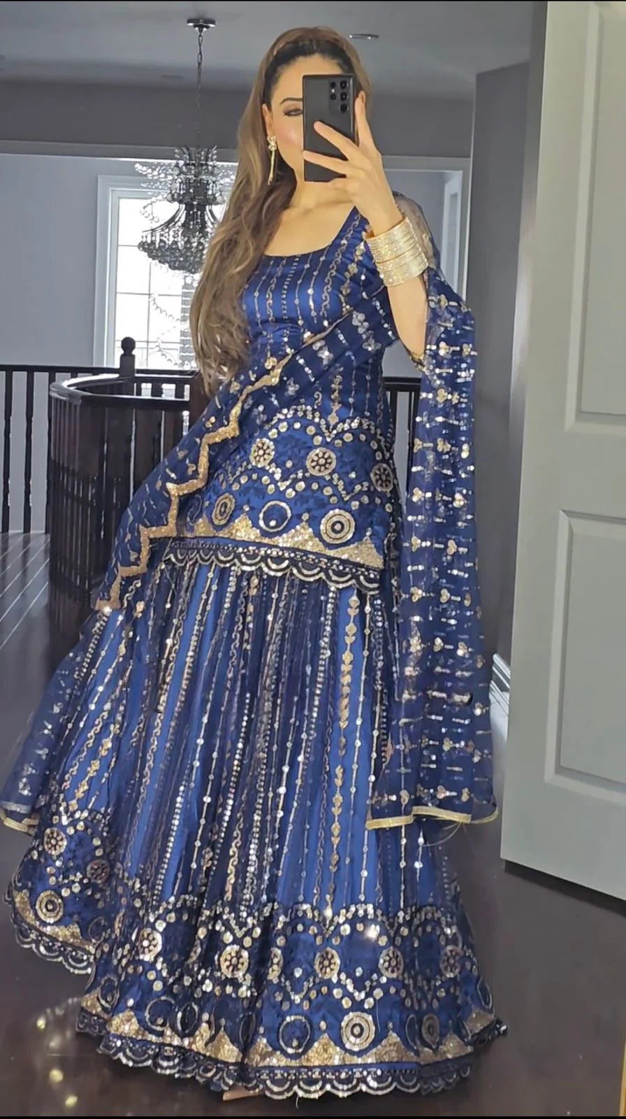 Captivating Sequence Work Navy Blue Color Lehenga With Top