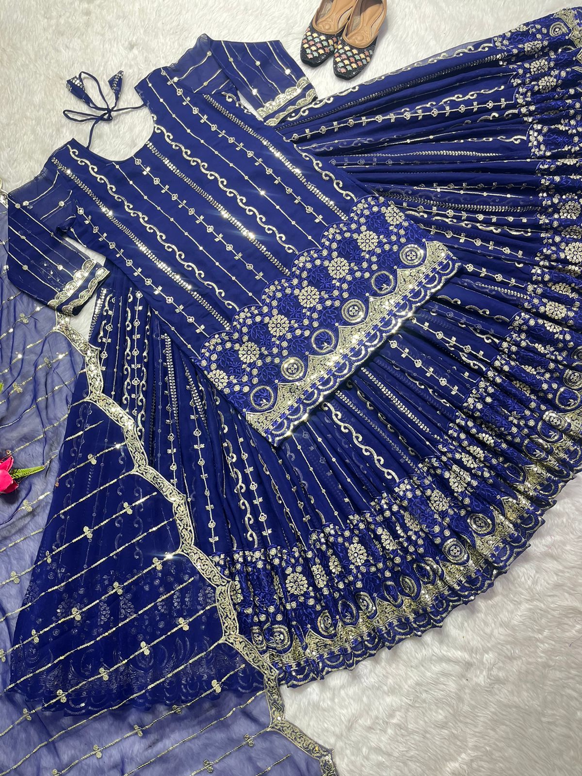 Captivating Sequence Work Navy Blue Color Lehenga With Top