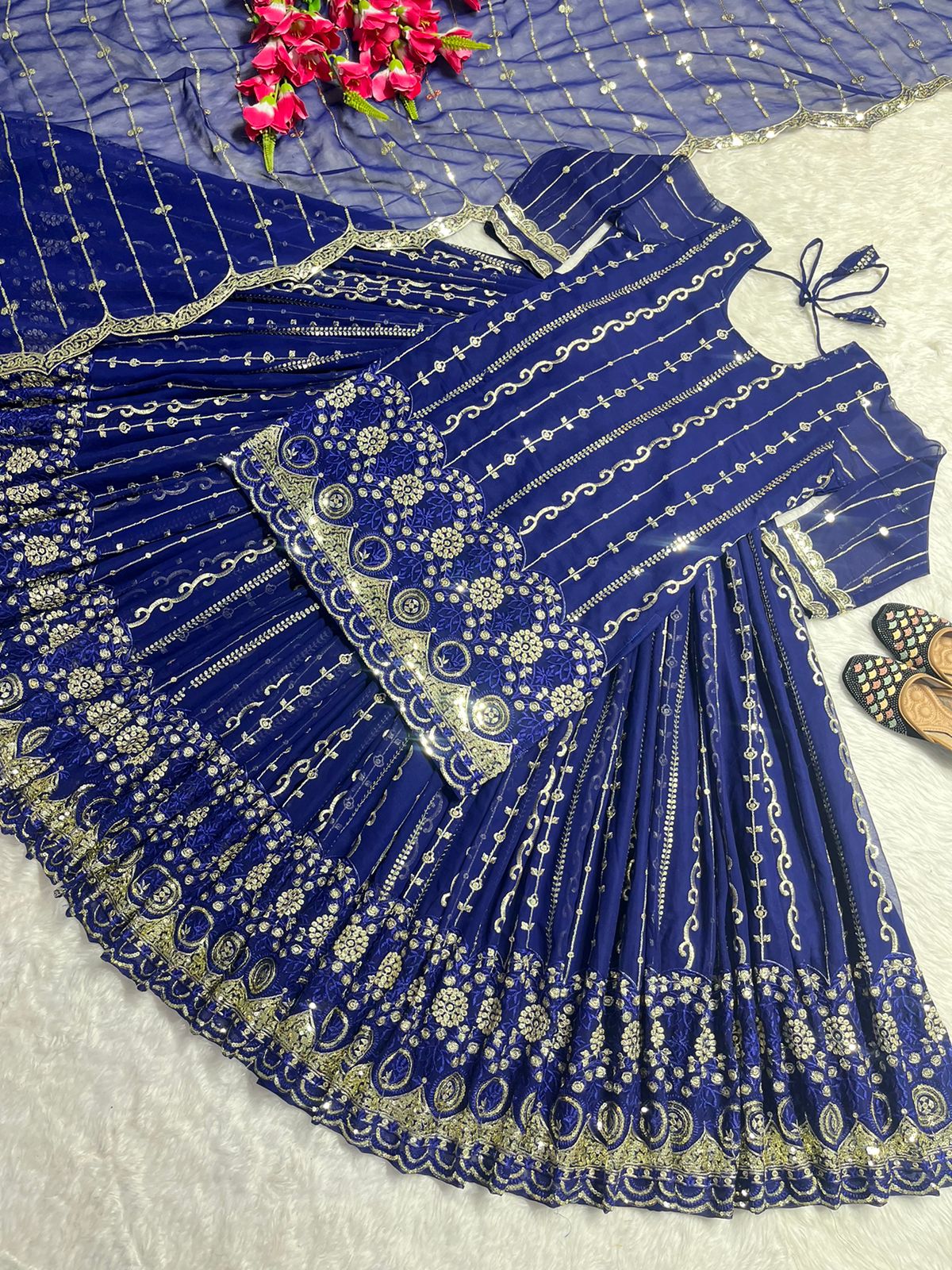 Captivating Sequence Work Navy Blue Color Lehenga With Top