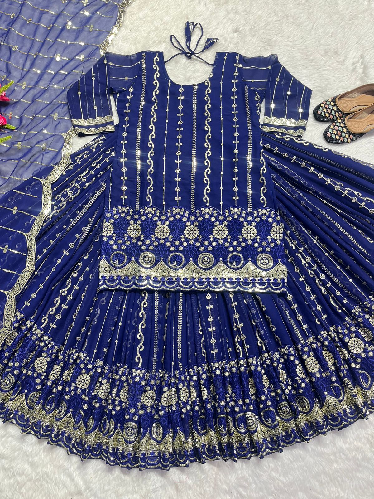 Captivating Sequence Work Navy Blue Color Lehenga With Top