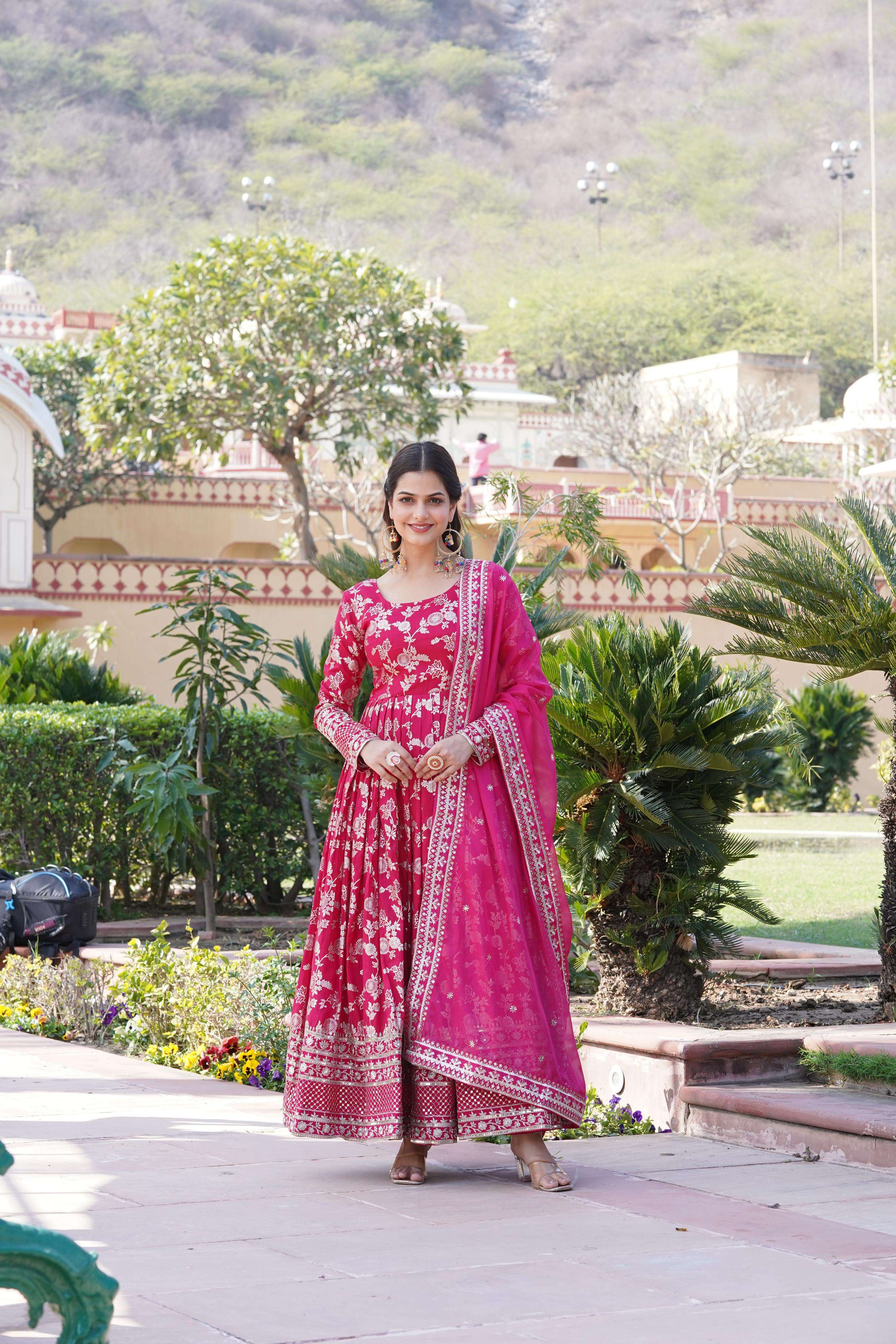 Delightful Sequins Embroidered Work Pink Color Gown