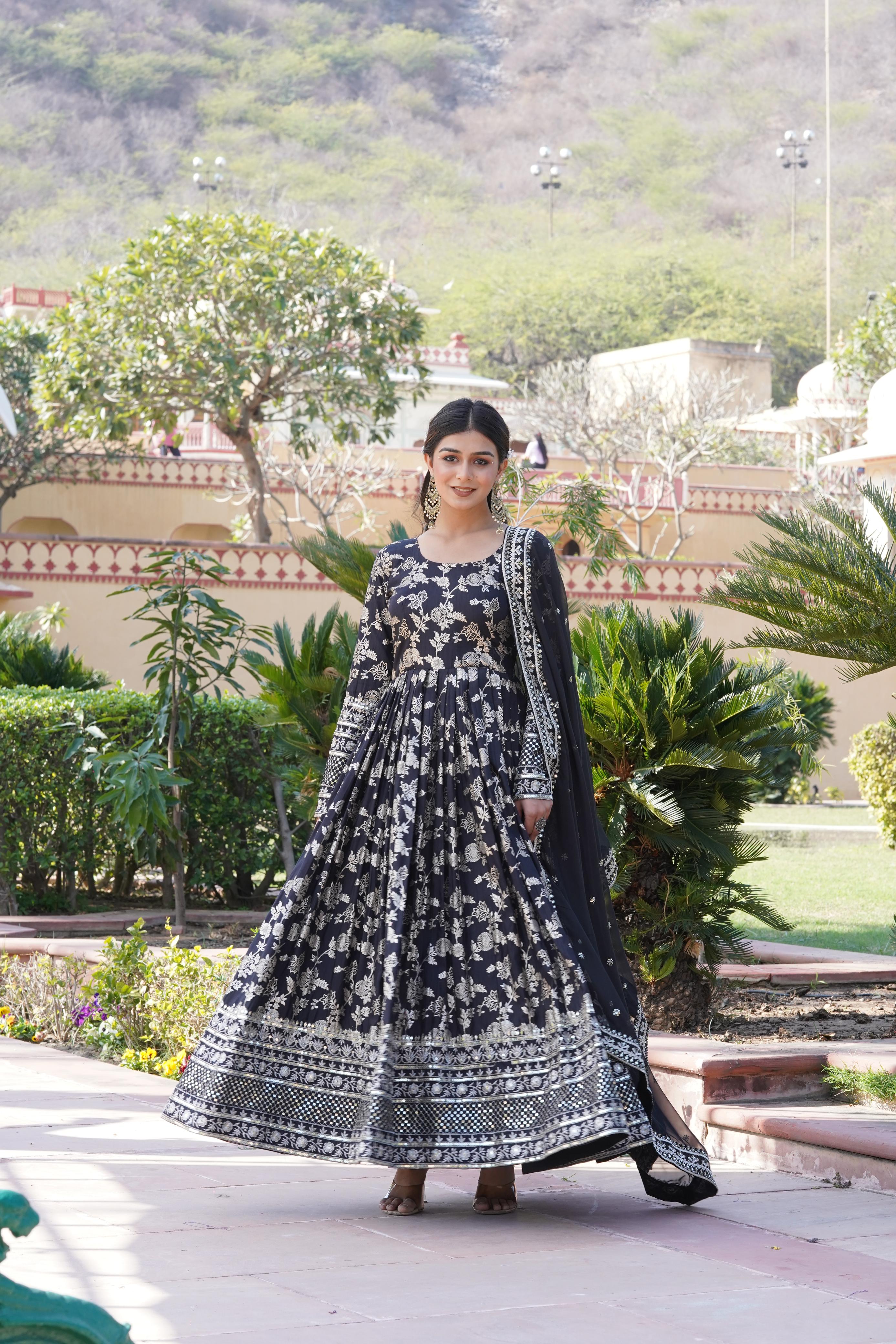 Delightful Sequins Embroidered Work Black Color Gown