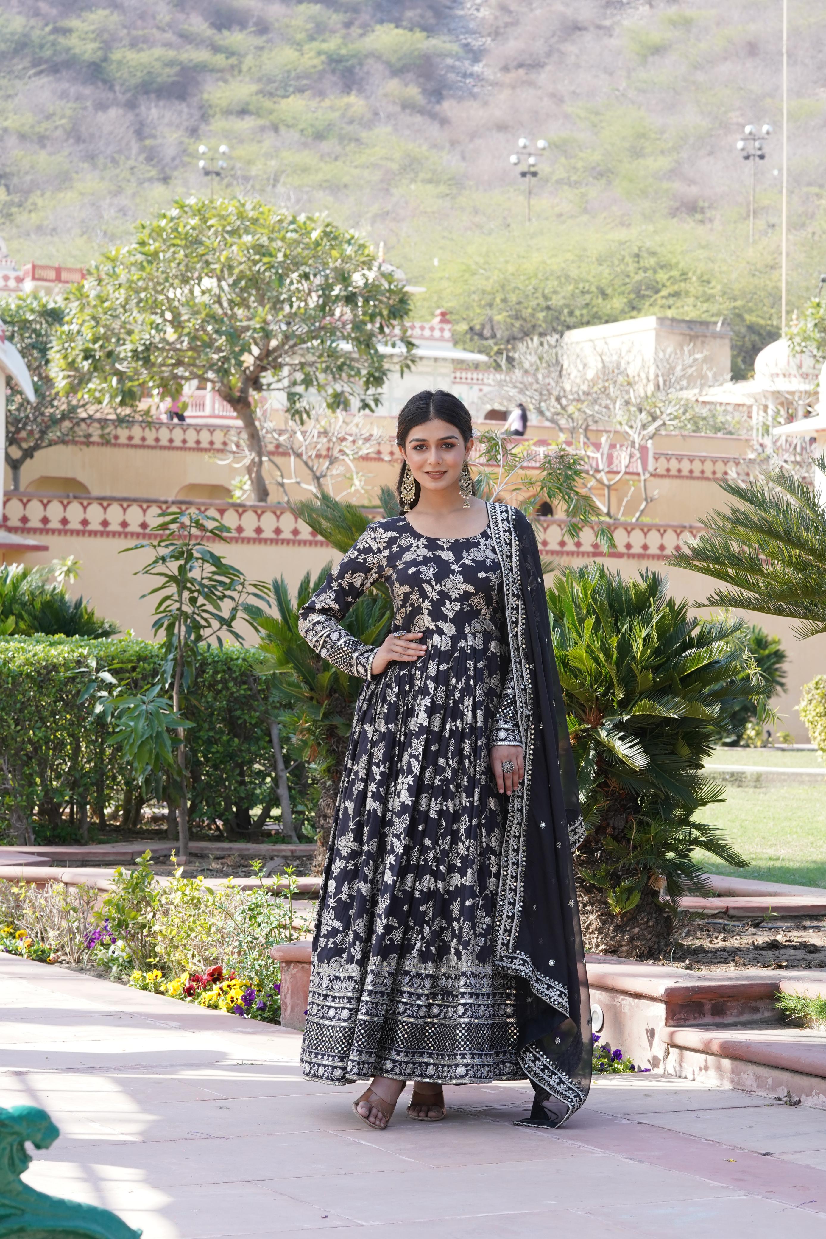 Delightful Sequins Embroidered Work Black Color Gown