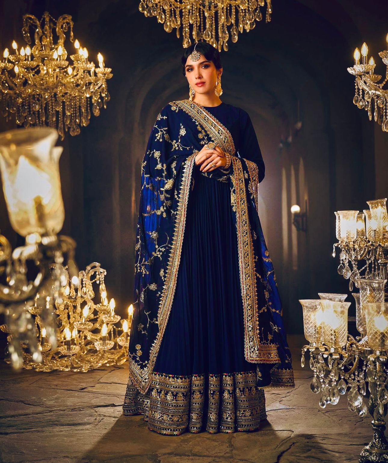 Pretty Blue Color Gown With Heavy Work Dupatta