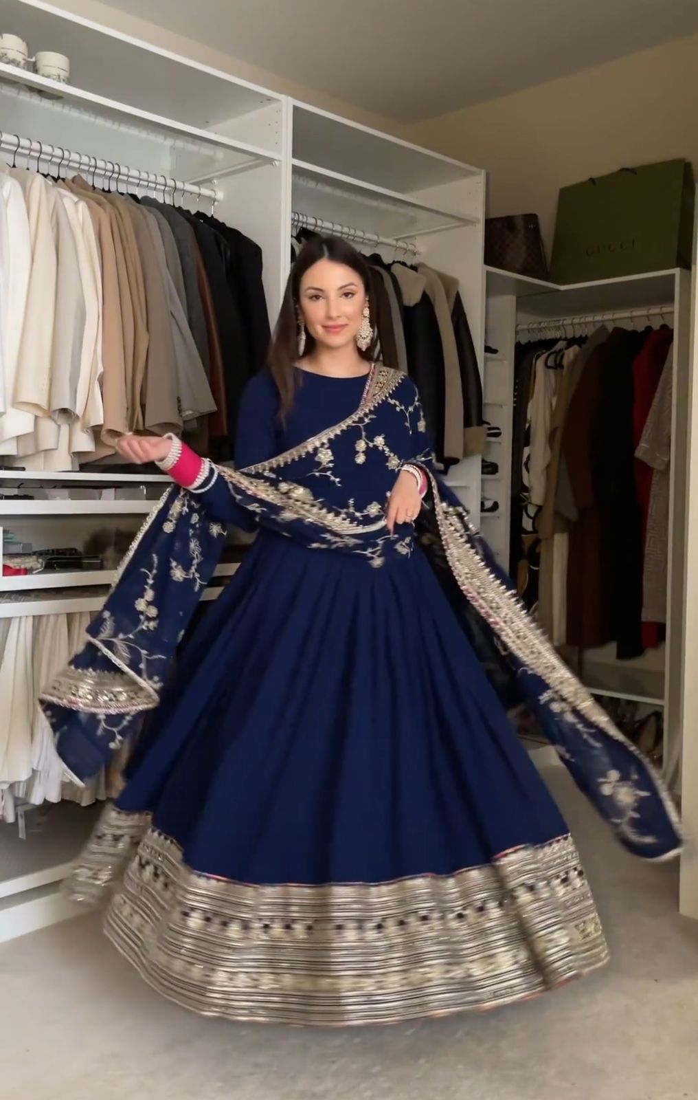 Pretty Blue Color Gown With Heavy Work Dupatta