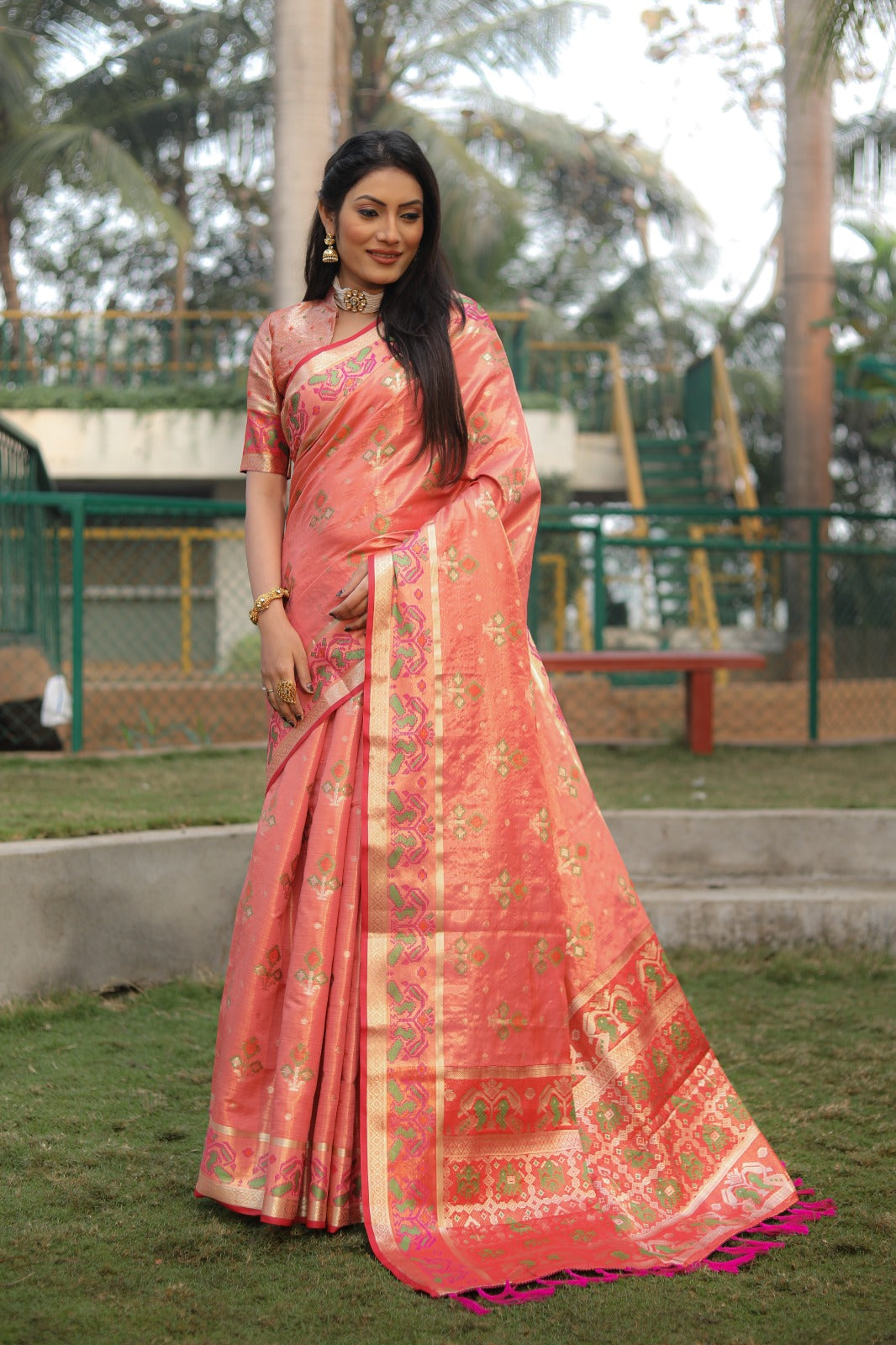 Amazing  Patola Print Pink Color Organza sarees