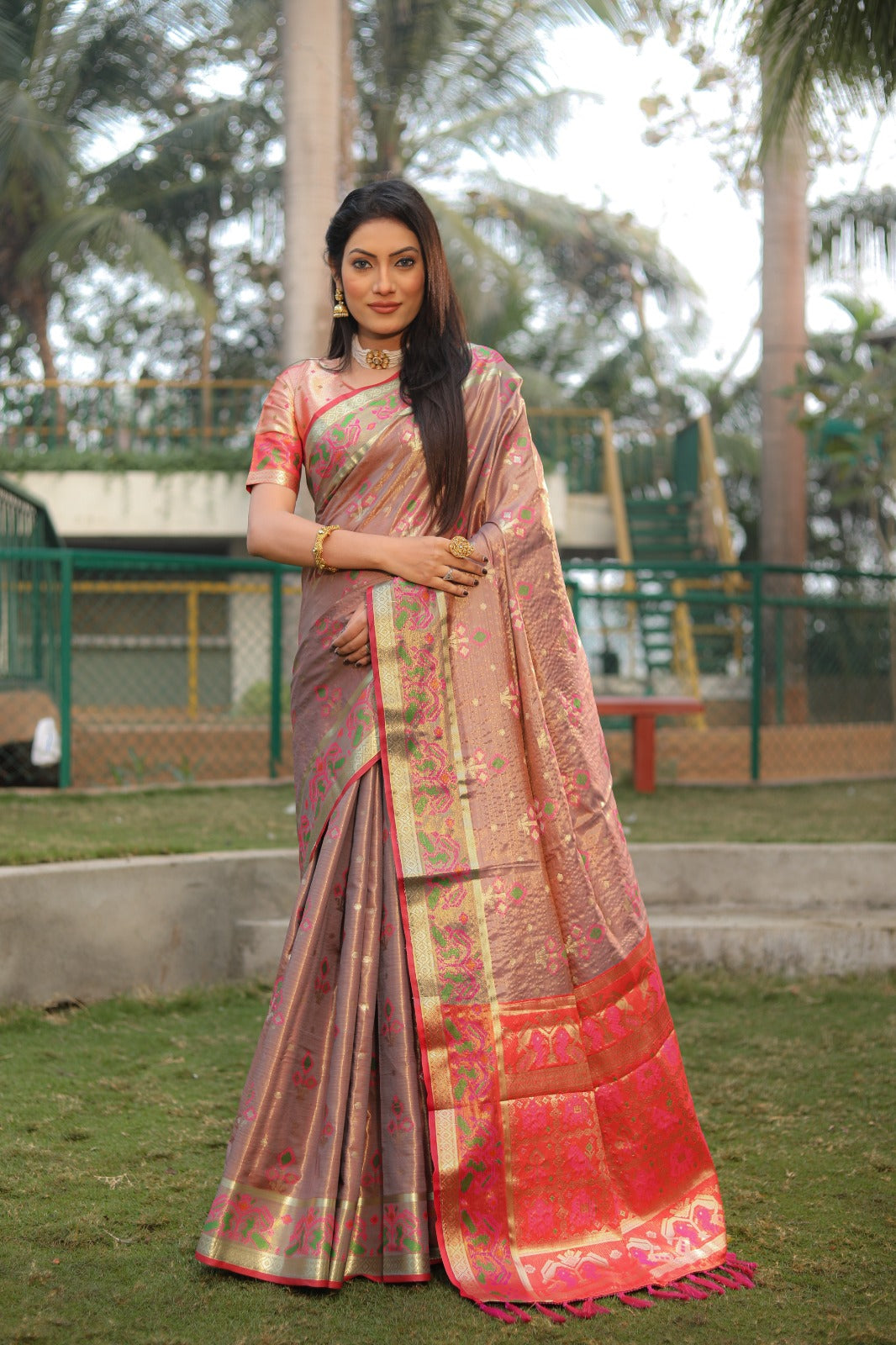 Amazing  Patola Print Red Color Organza sarees