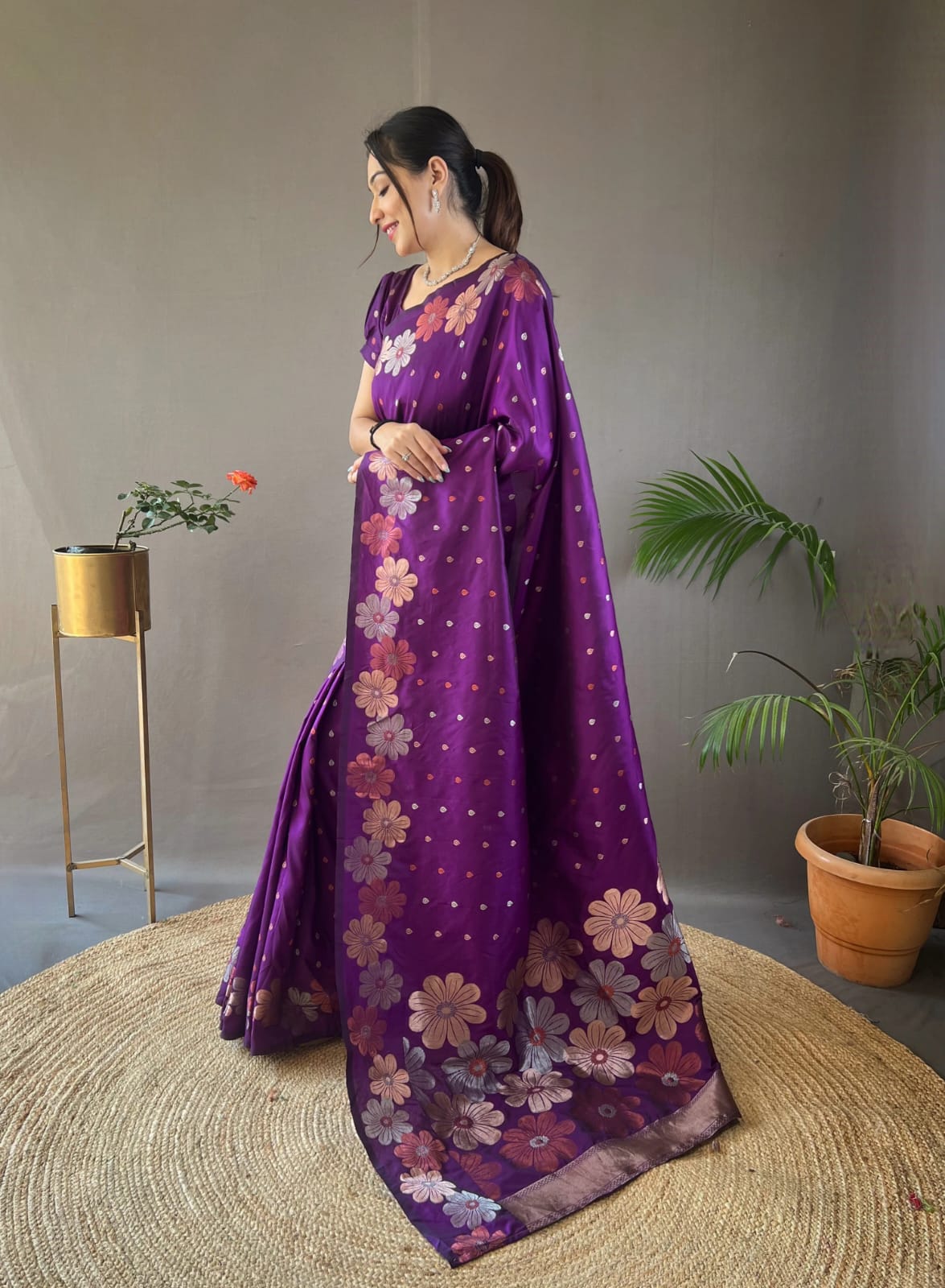 Outstanding Purple Color Kanjivaram Banarasi Silk Saree