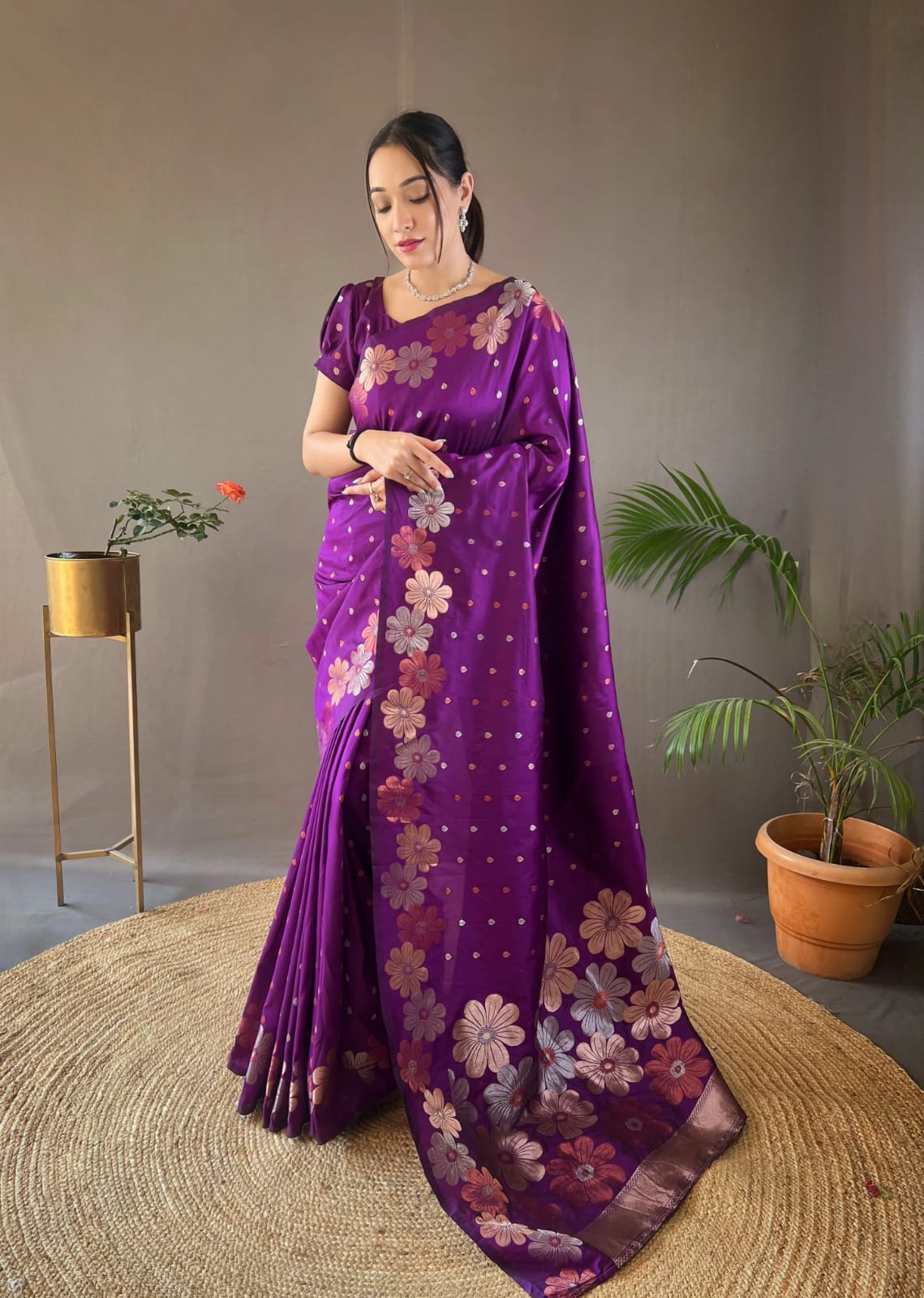 Outstanding Purple Color Kanjivaram Banarasi Silk Saree