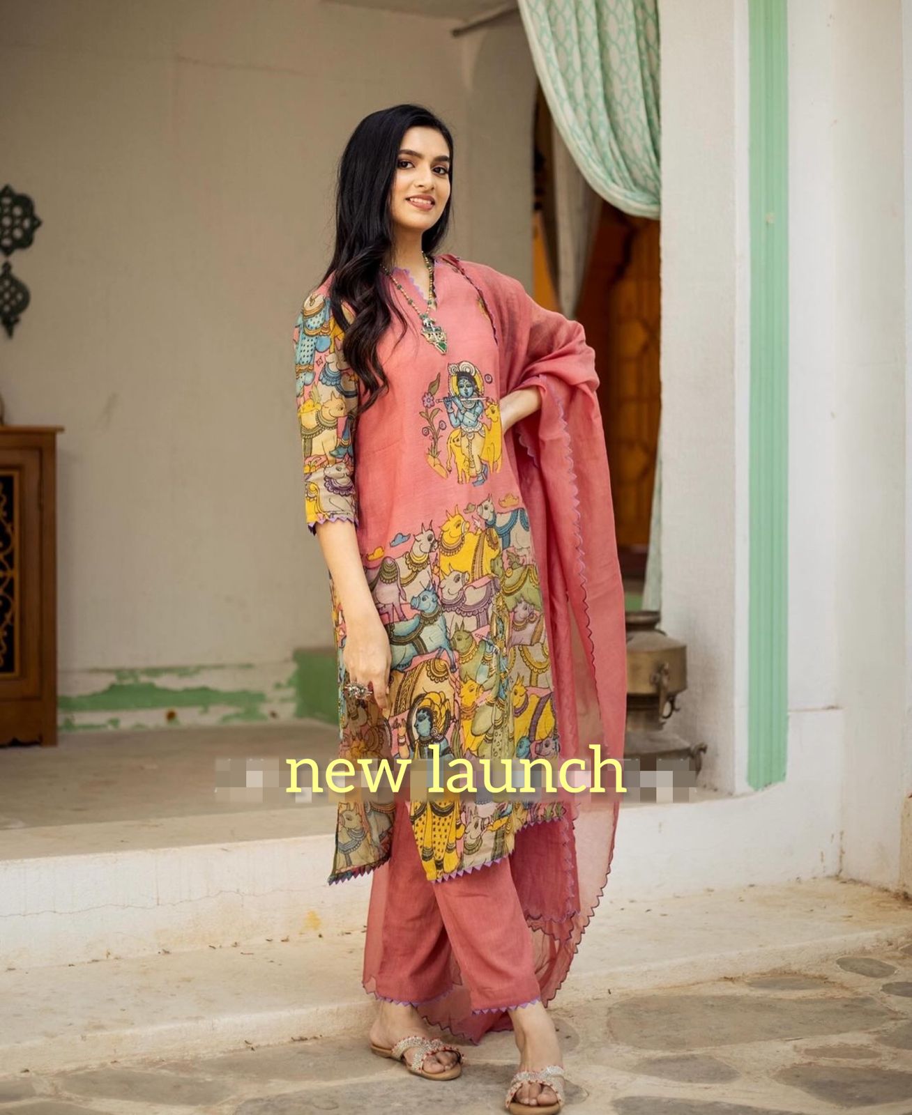 Wonderful Kalamkari Print Peach Color Anarkali Suit