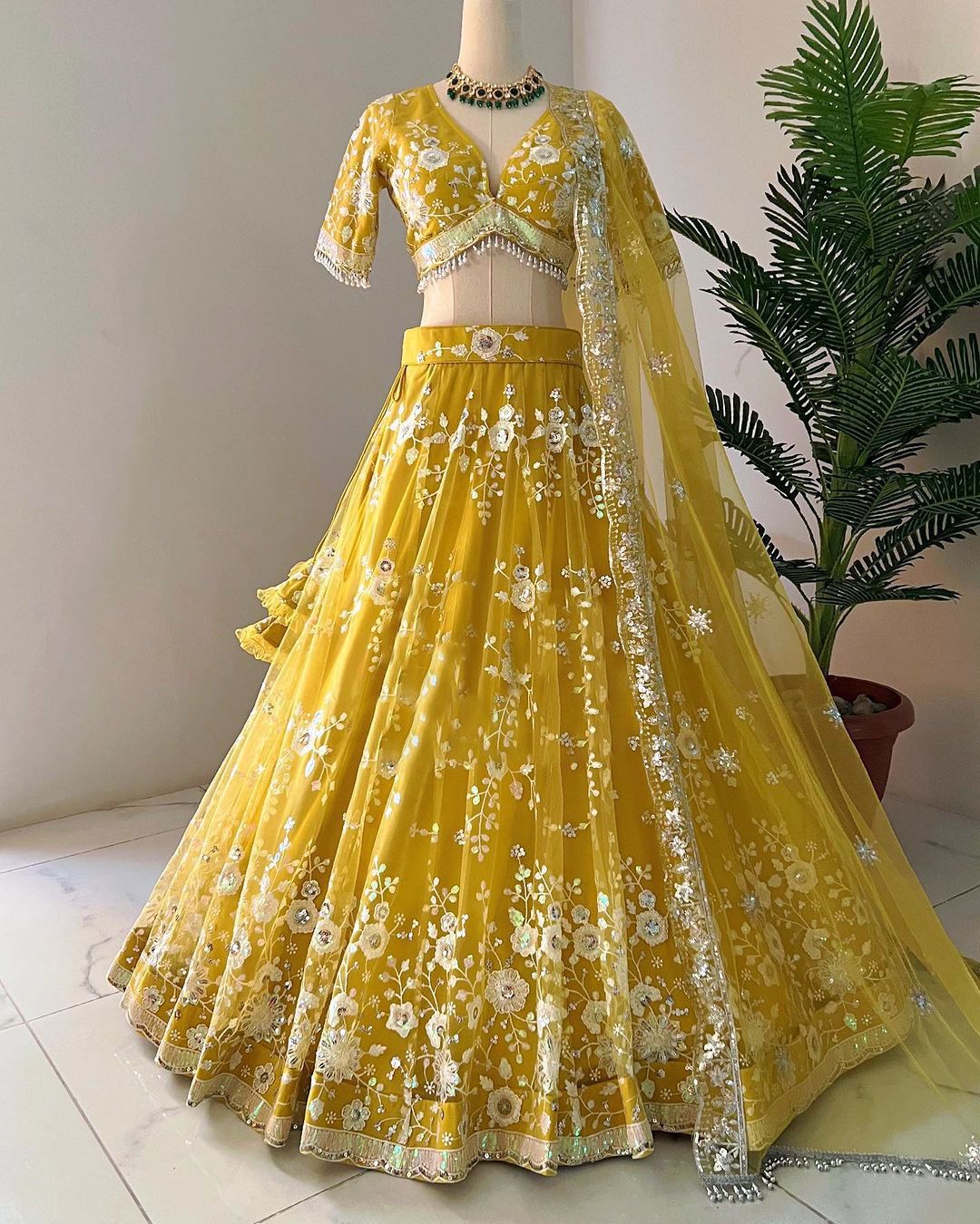 Fashionable Thread With Sequence Work Yellow Color Lehenga Choli