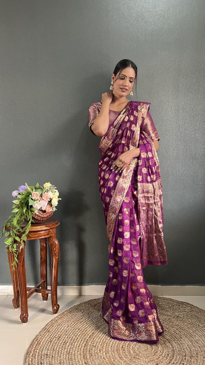 Party Wear Purple Color Ready To Wear Saree