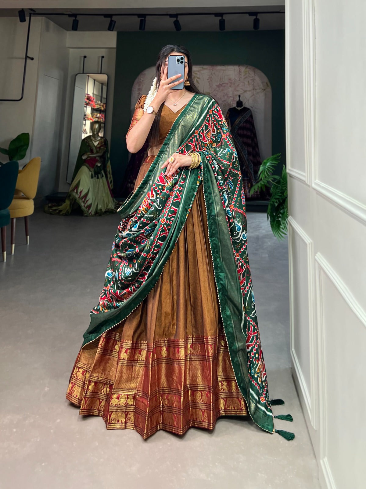 Captivating Zari Weaving Work Green Color Lehenga Choli