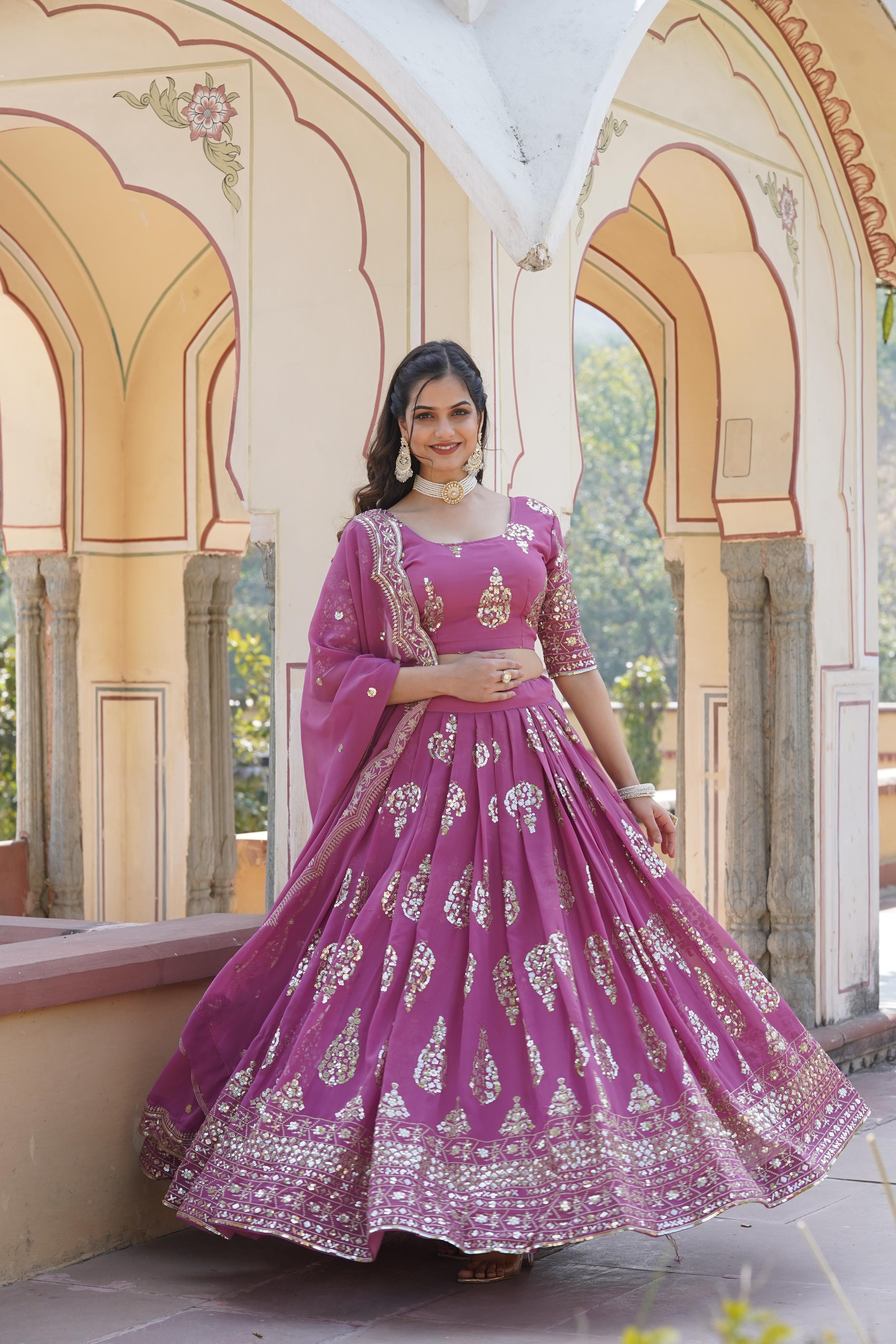 Mesmerizing Embroidered Sequins Work Pink Color Lehenga Choli