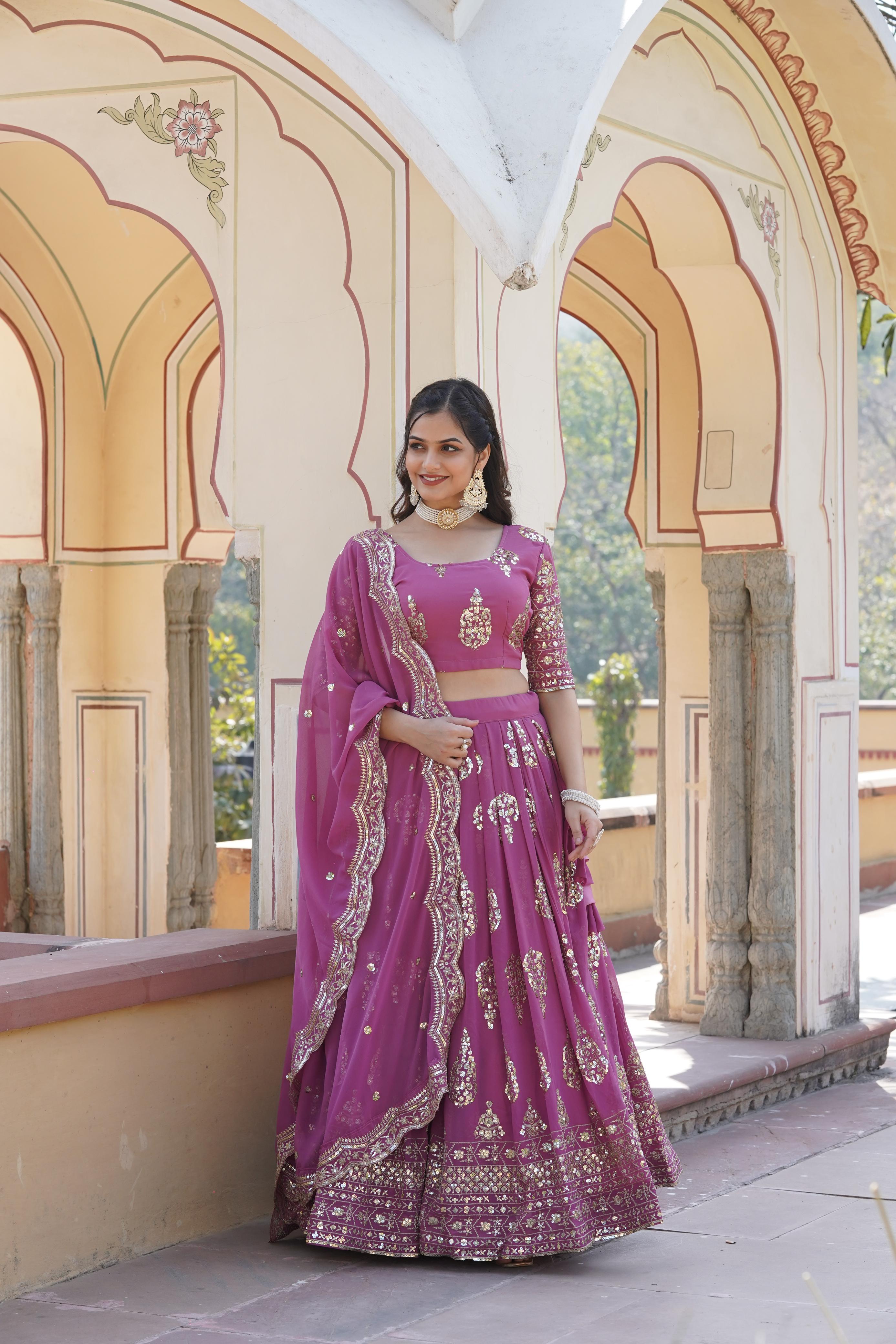 Mesmerizing Embroidered Sequins Work Pink Color Lehenga Choli