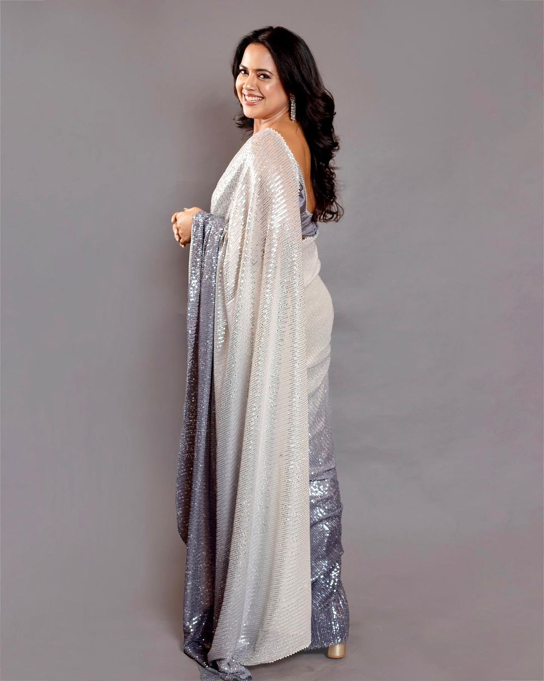 Eyes Catching Sequins Embroidery Work White Color Saree