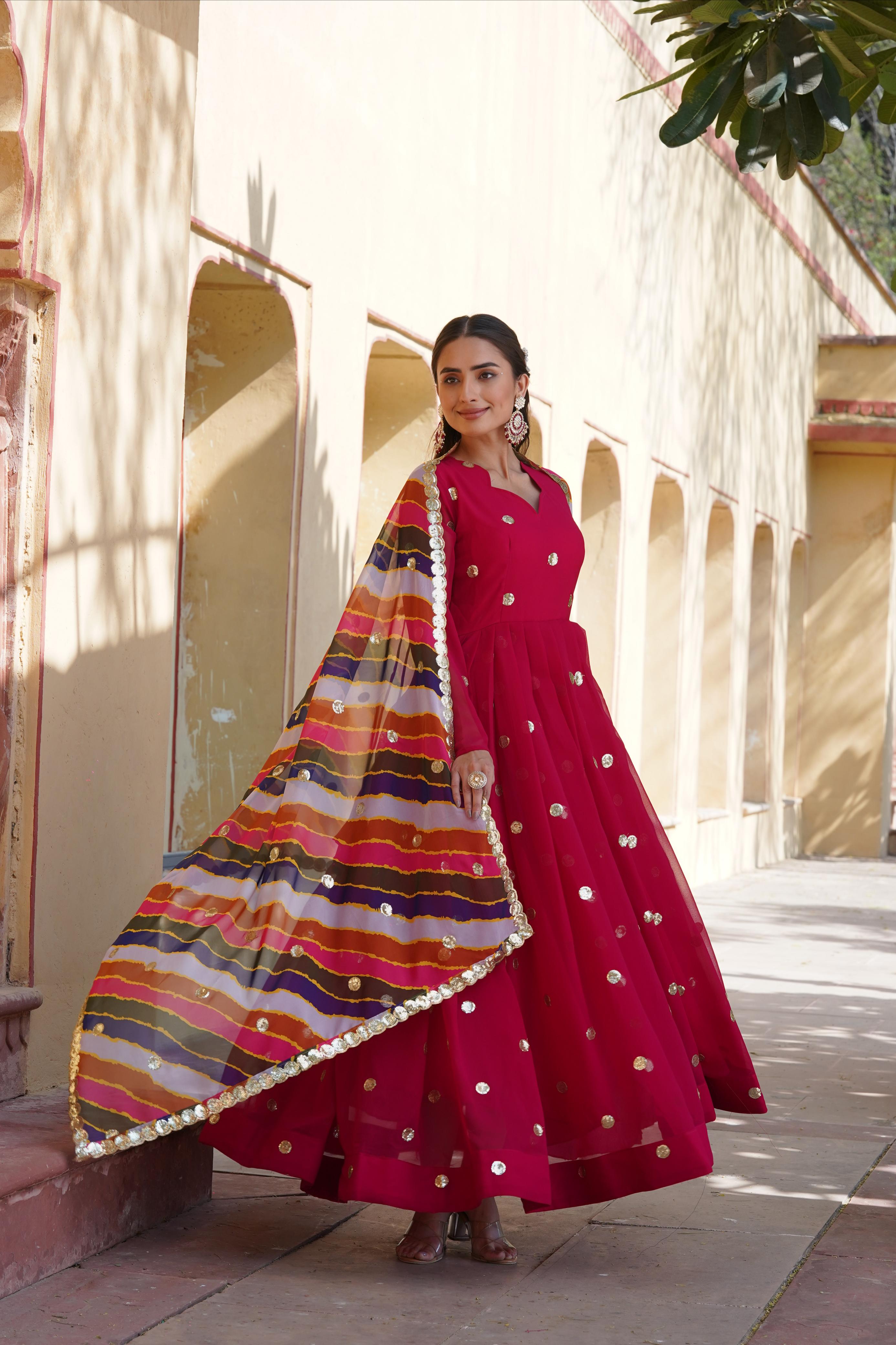 Mesmerizing Sequins Embroidery Red Color Gown