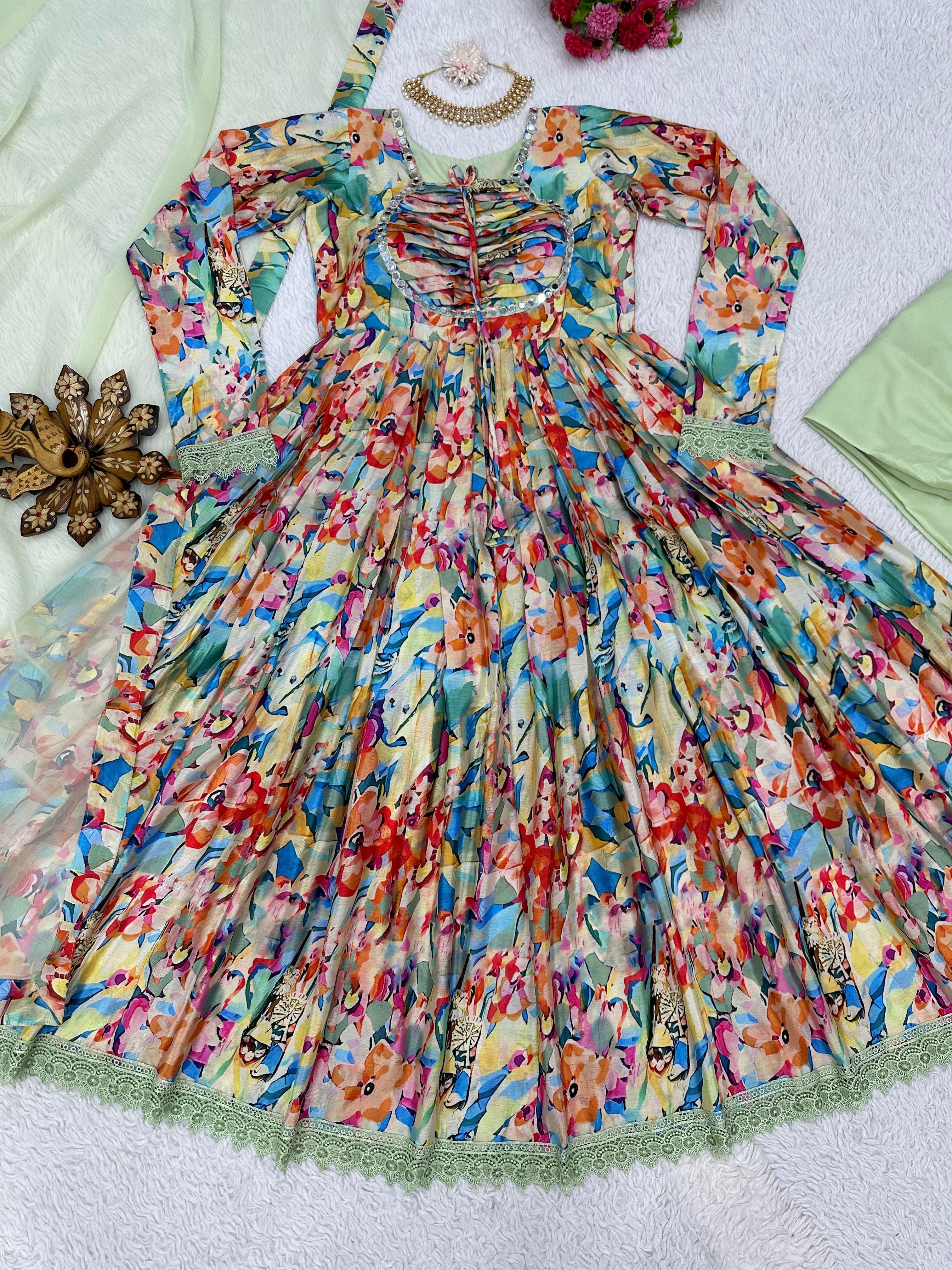 Outstanding Digital Print Multi Color Gown