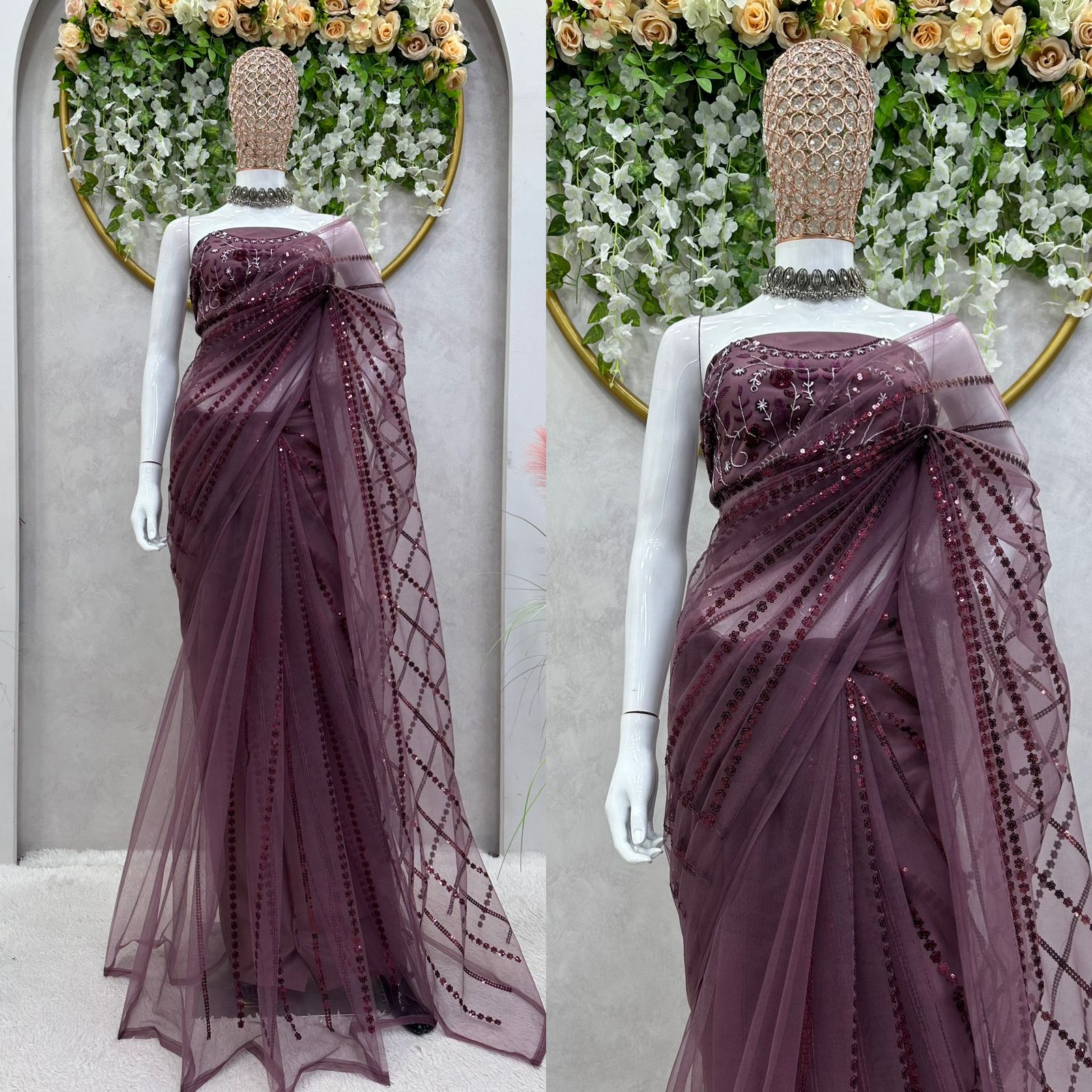 Presenting  Sequence Work Brown Color Saree