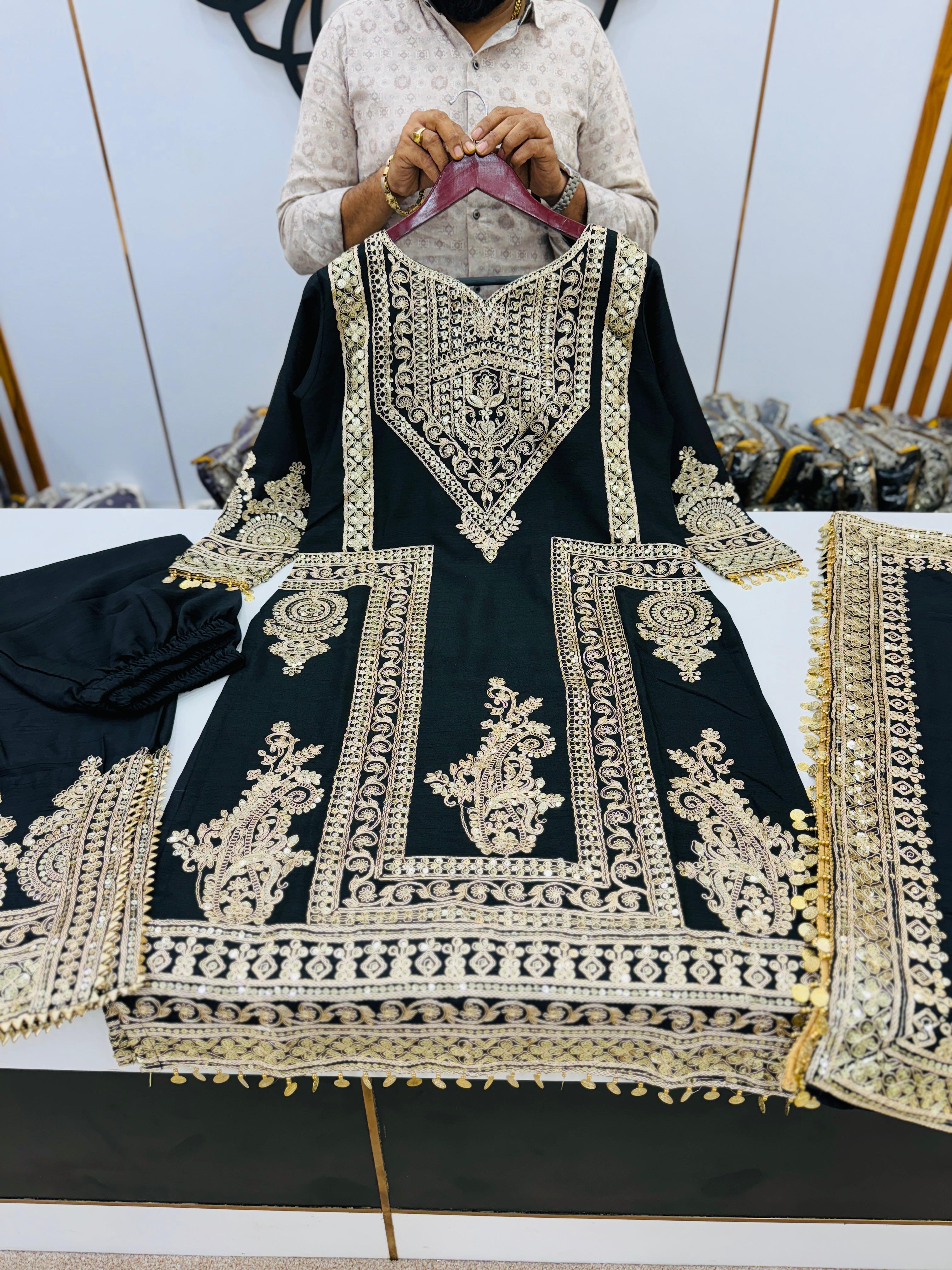Luxuriant Embroidery Work Black Color Anrakali Suit