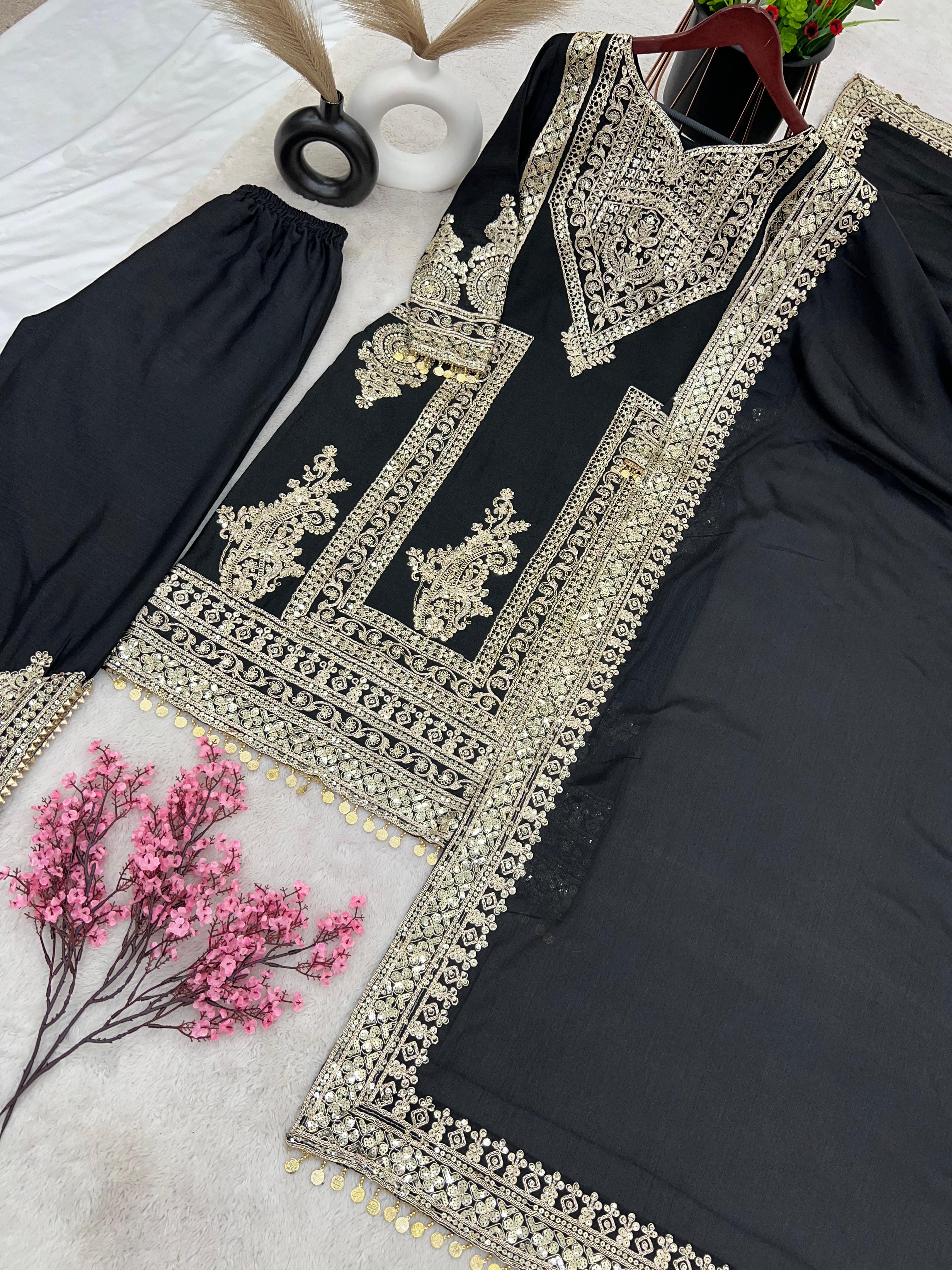 Luxuriant Embroidery Work Black Color Anrakali Suit