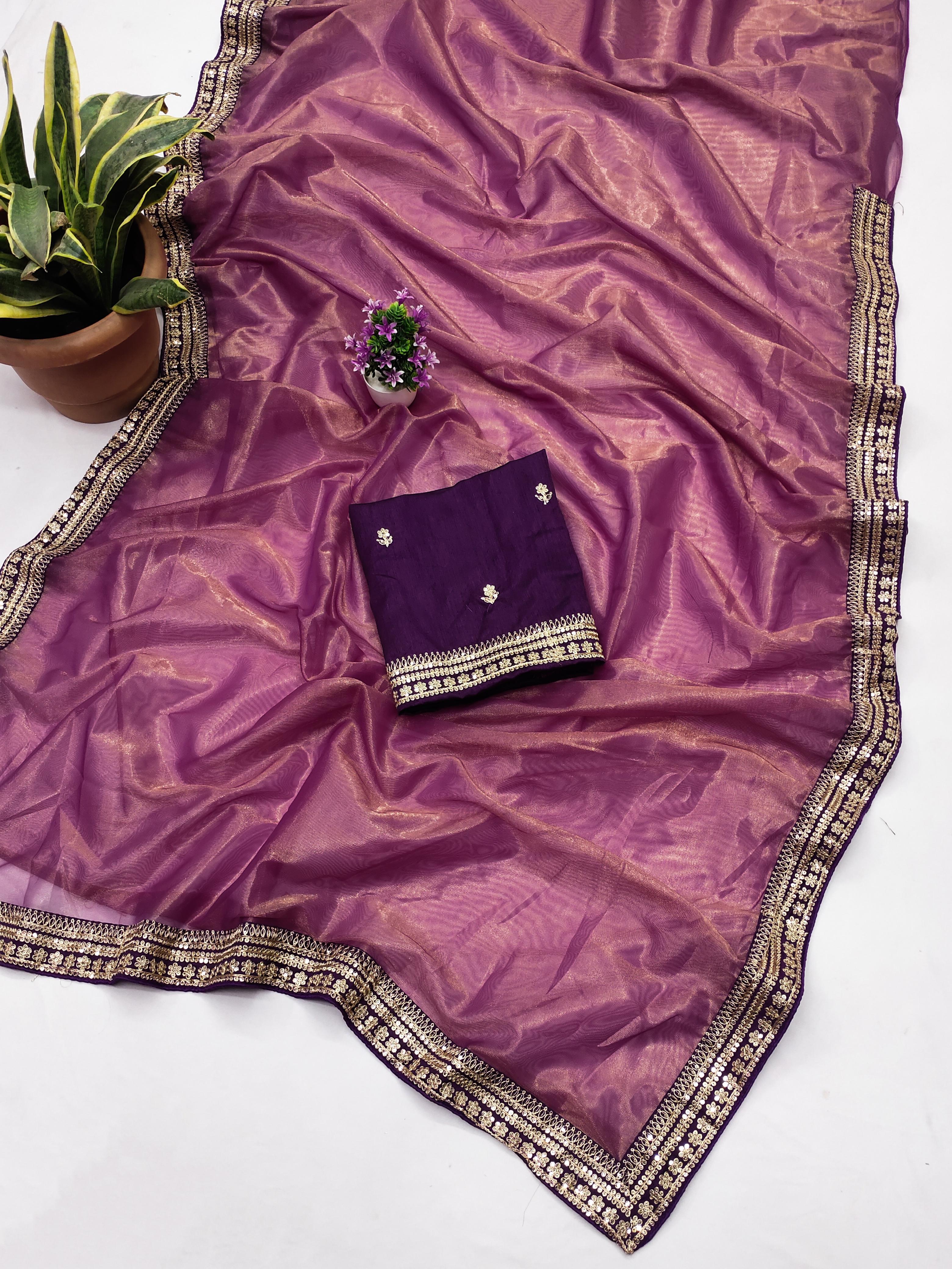 Demanding Embroidery Work Wine Color Saree