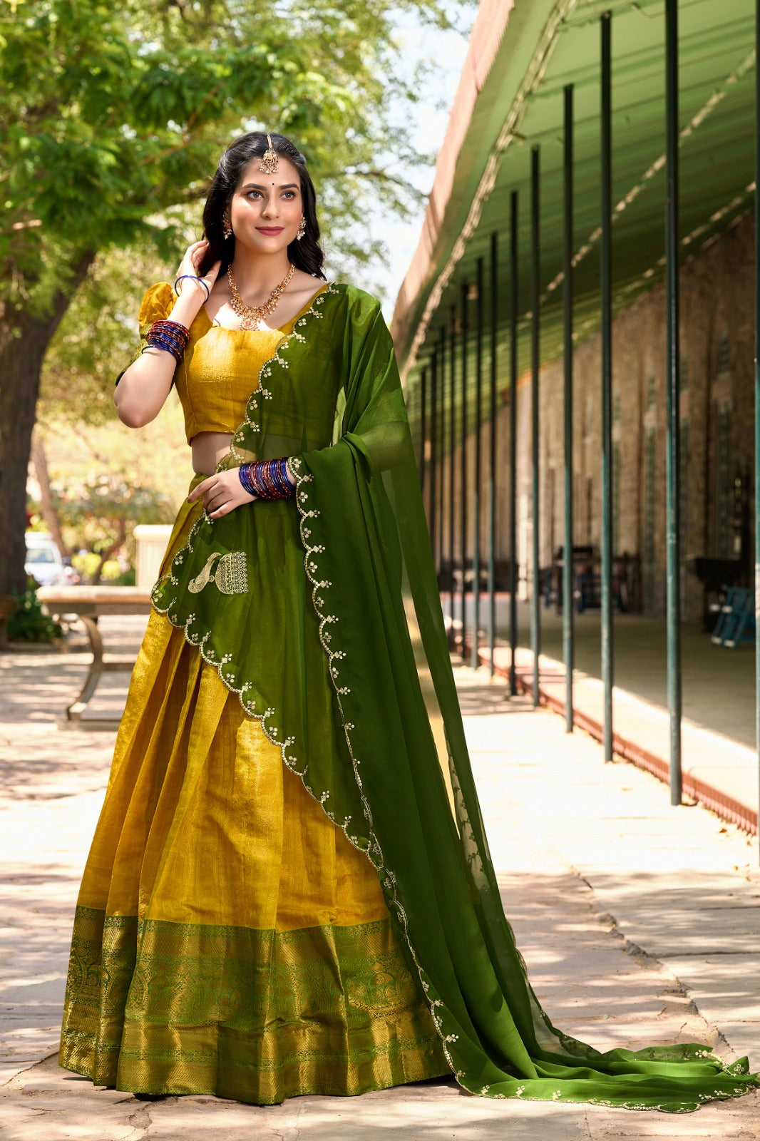 Designer Zari Weaving Work Yellow Color Lehenga Choli